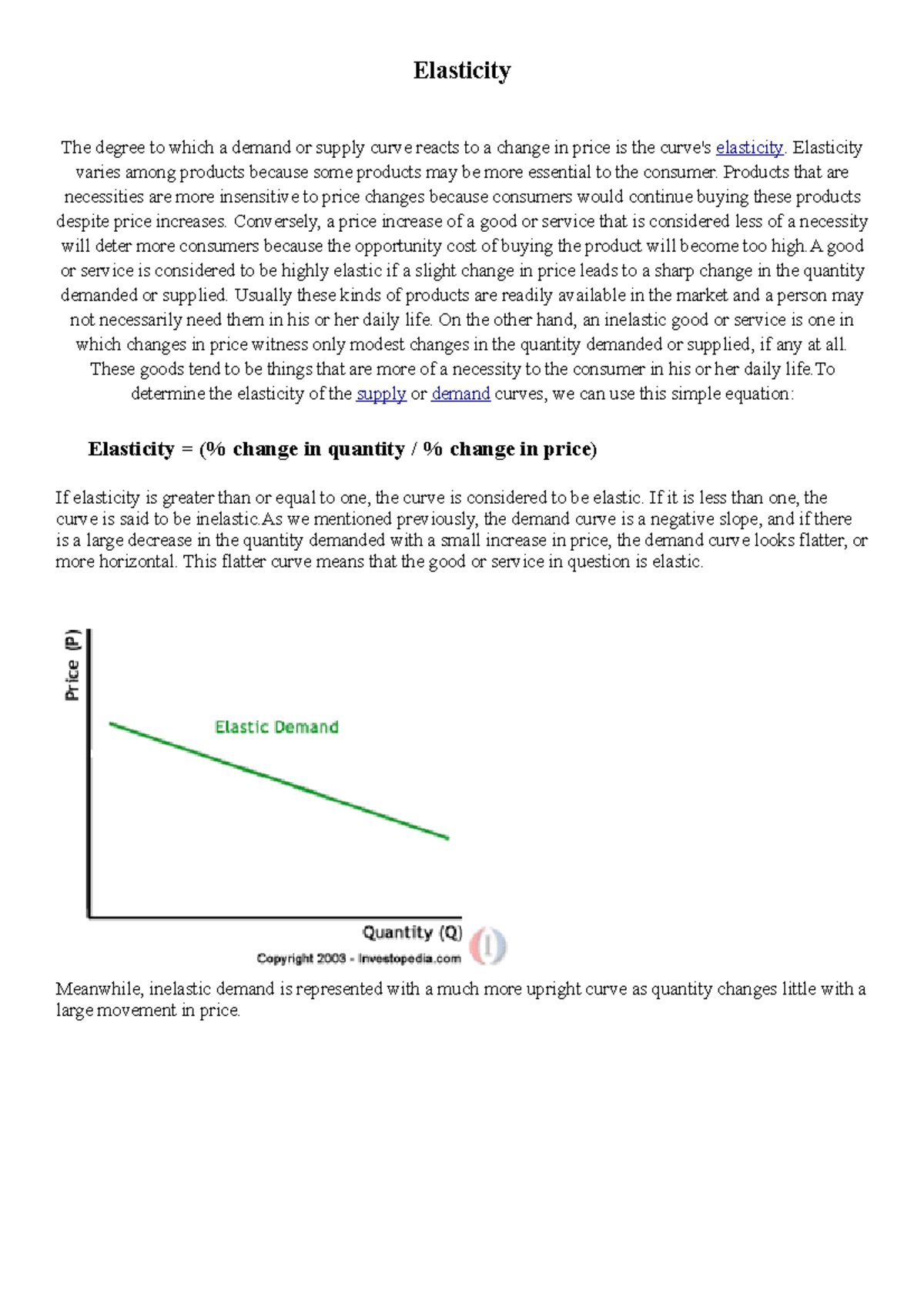 Elasticities - Summary Introduction To Microeconomics - Elasticity The ...