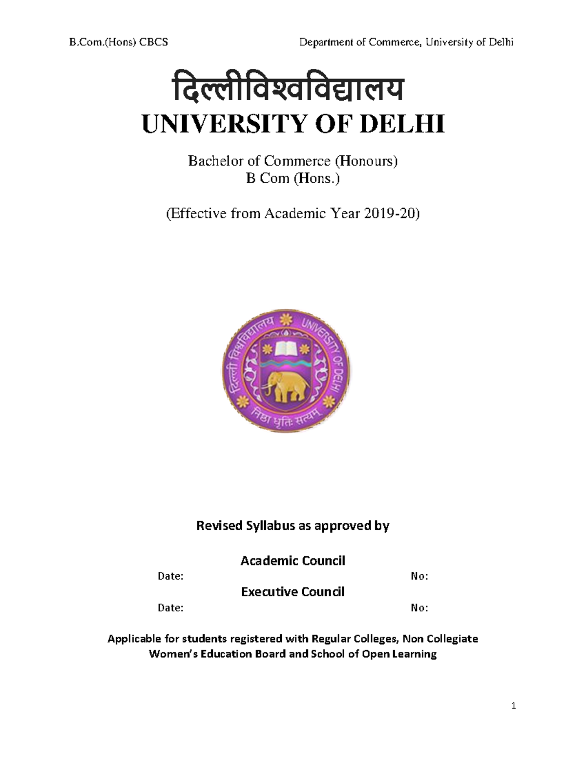 BCom Hons for Commerce - दि्ቤीदिश्िदि्ቕालय UNIVERSITY OF DELHI Bachelor ...