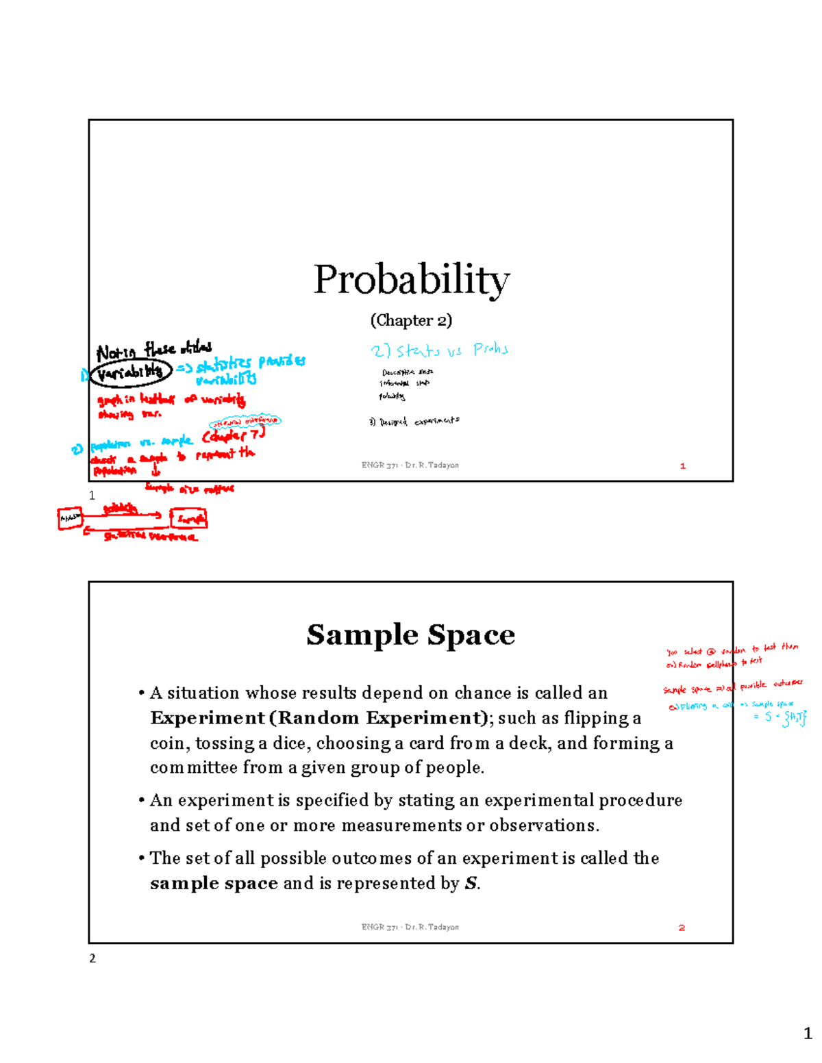 Chapter 2 - Probability - 1 Probability (Chapter 2) ENGR 371 - Dr. R ...