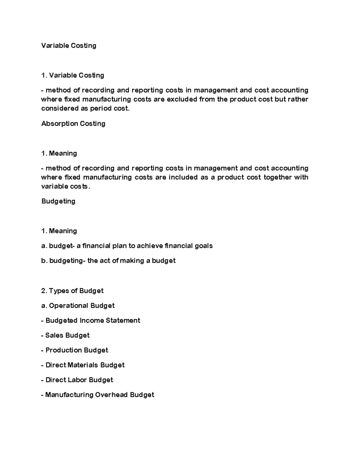 Variable Costing Variable Costing Variable Costing method of