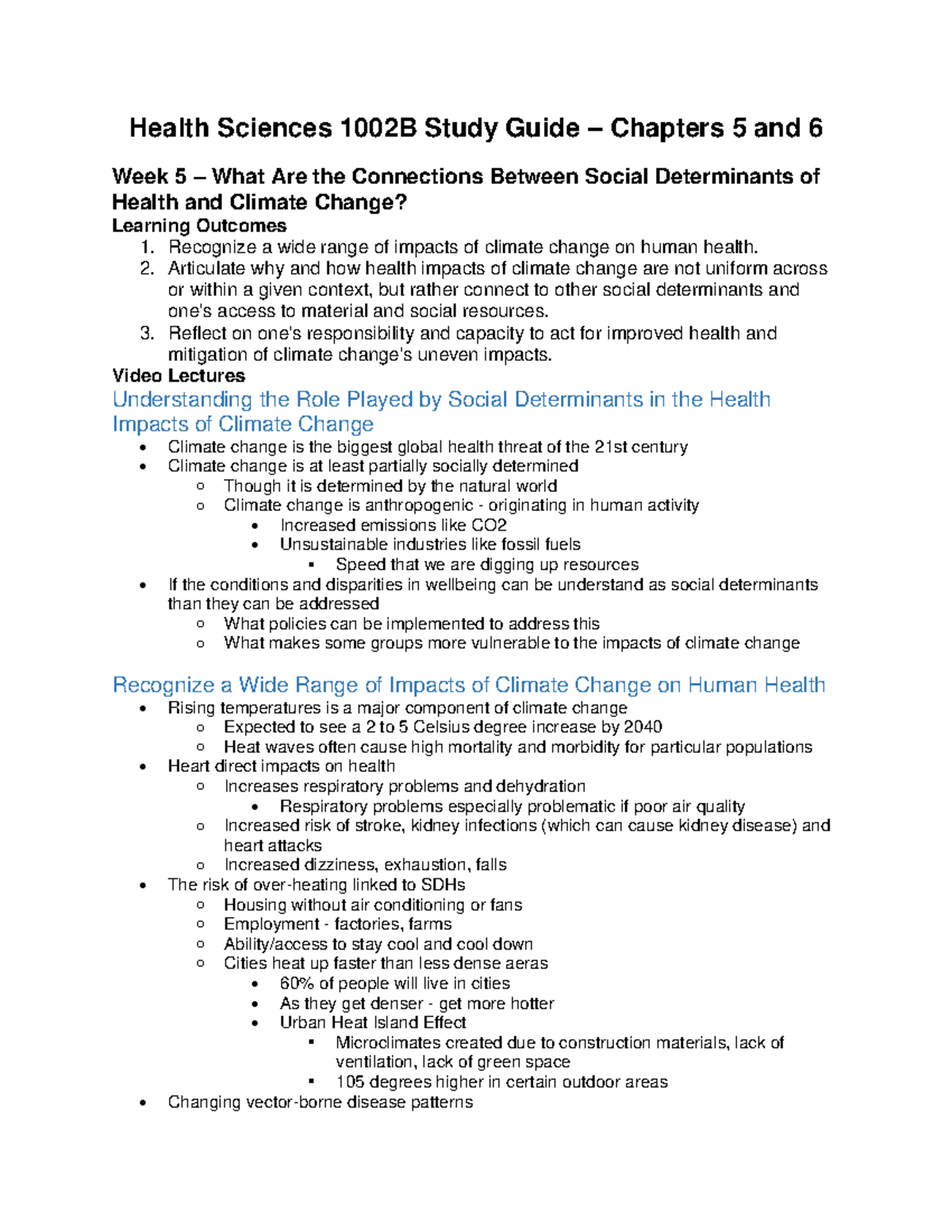 Health Sciences 1002B Study Guide – Chapters 5 and 6 - Recognize a wide ...