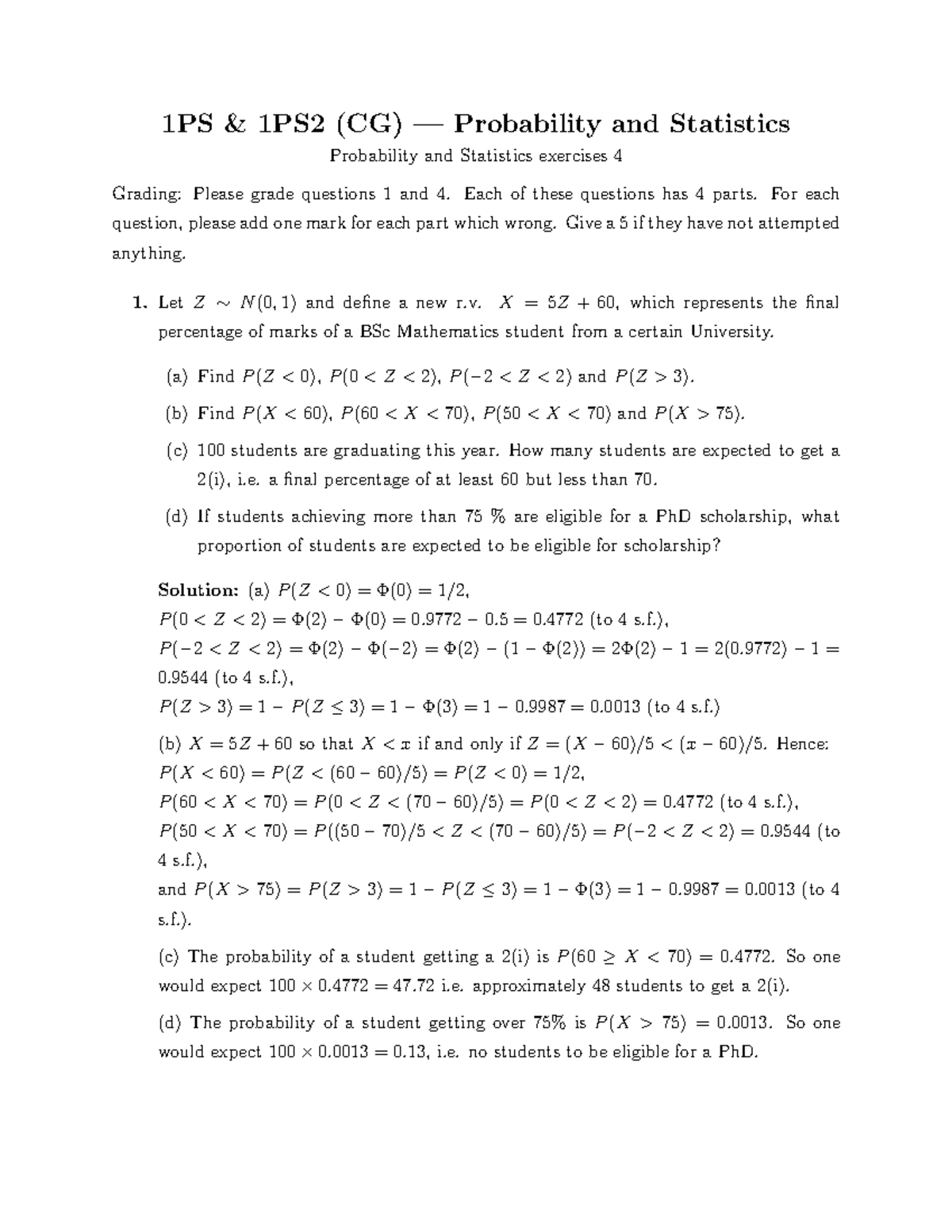 1ps Qu4 Solutions Stats Problem Sheet 4 06 Studocu