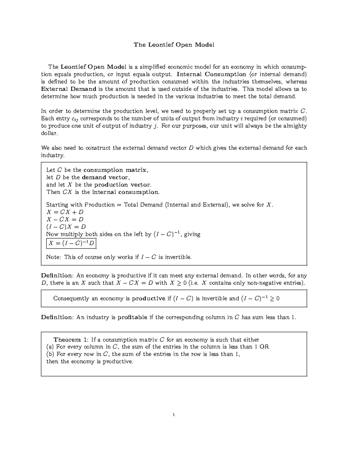 Leontief model , model - The Leontief Open Model TheLeontief Open ...