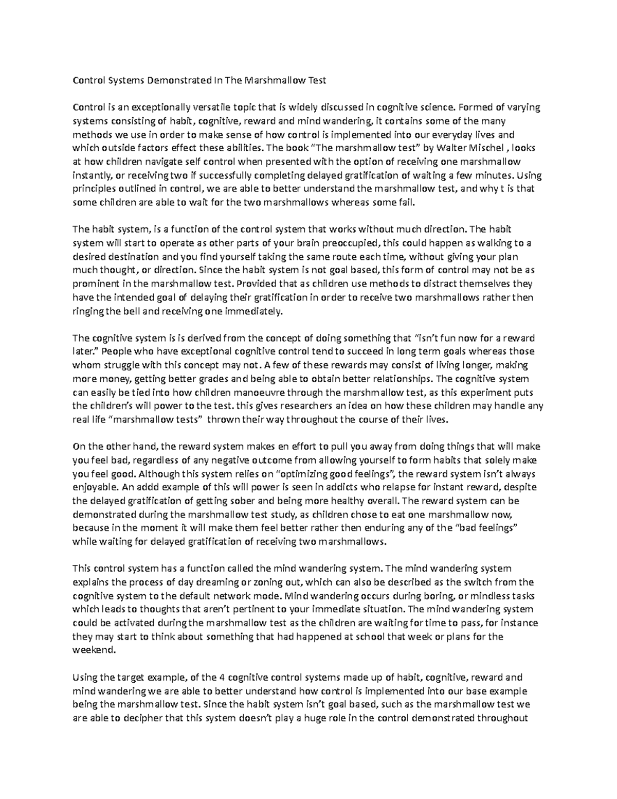 The marshmallow test copy Control Systems Demonstrated In The