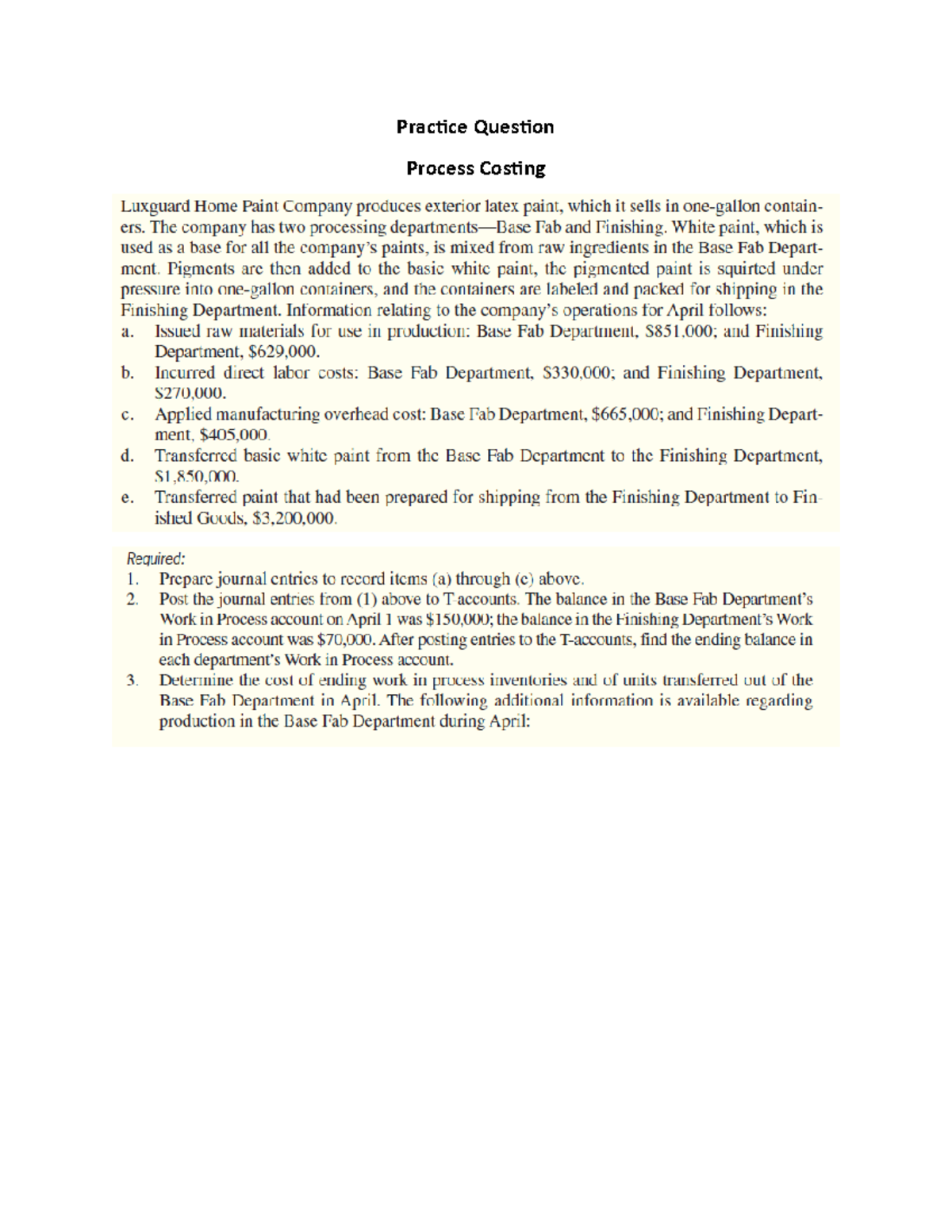 Practice Questionprocess Cost accounting Studocu