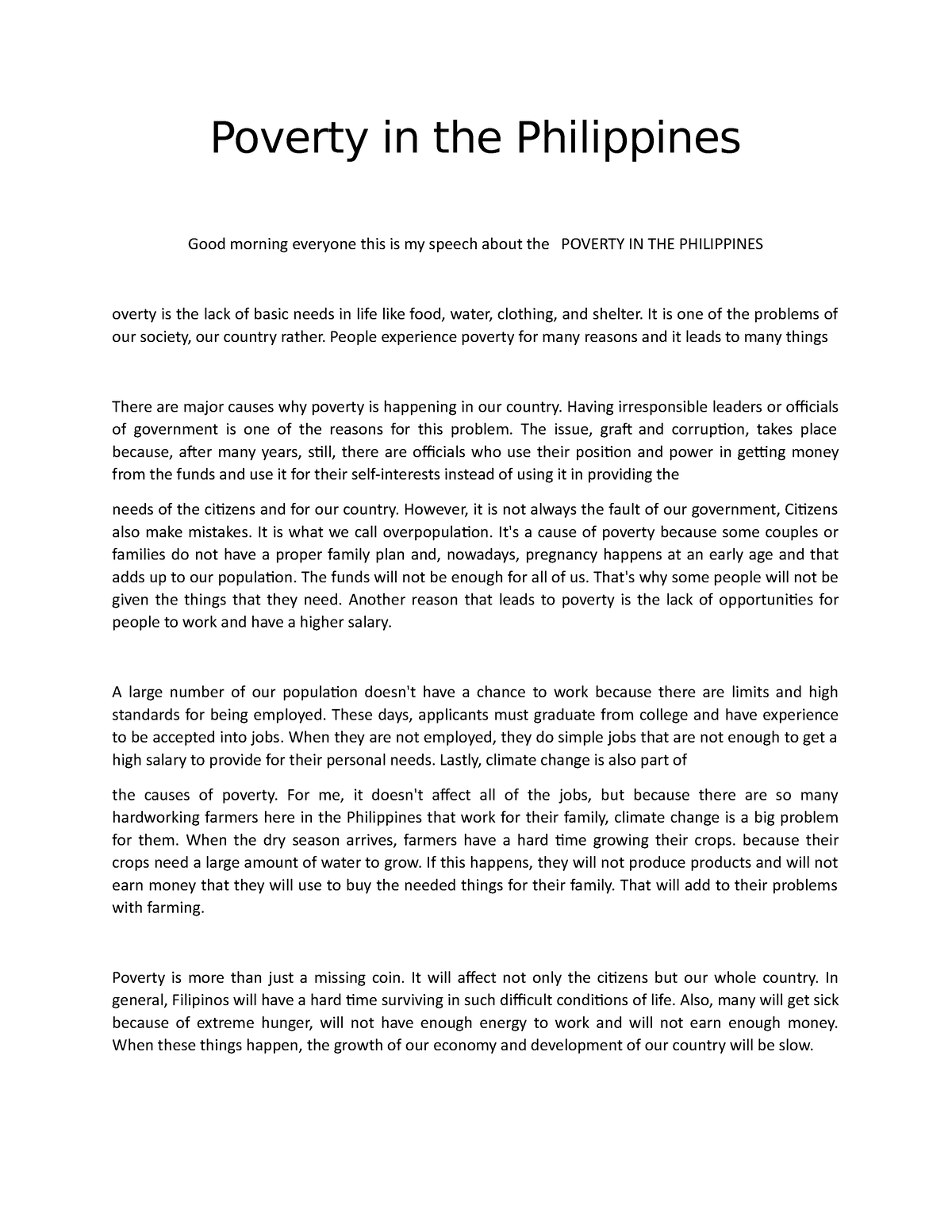 poverty in the philippines essay 300 words
