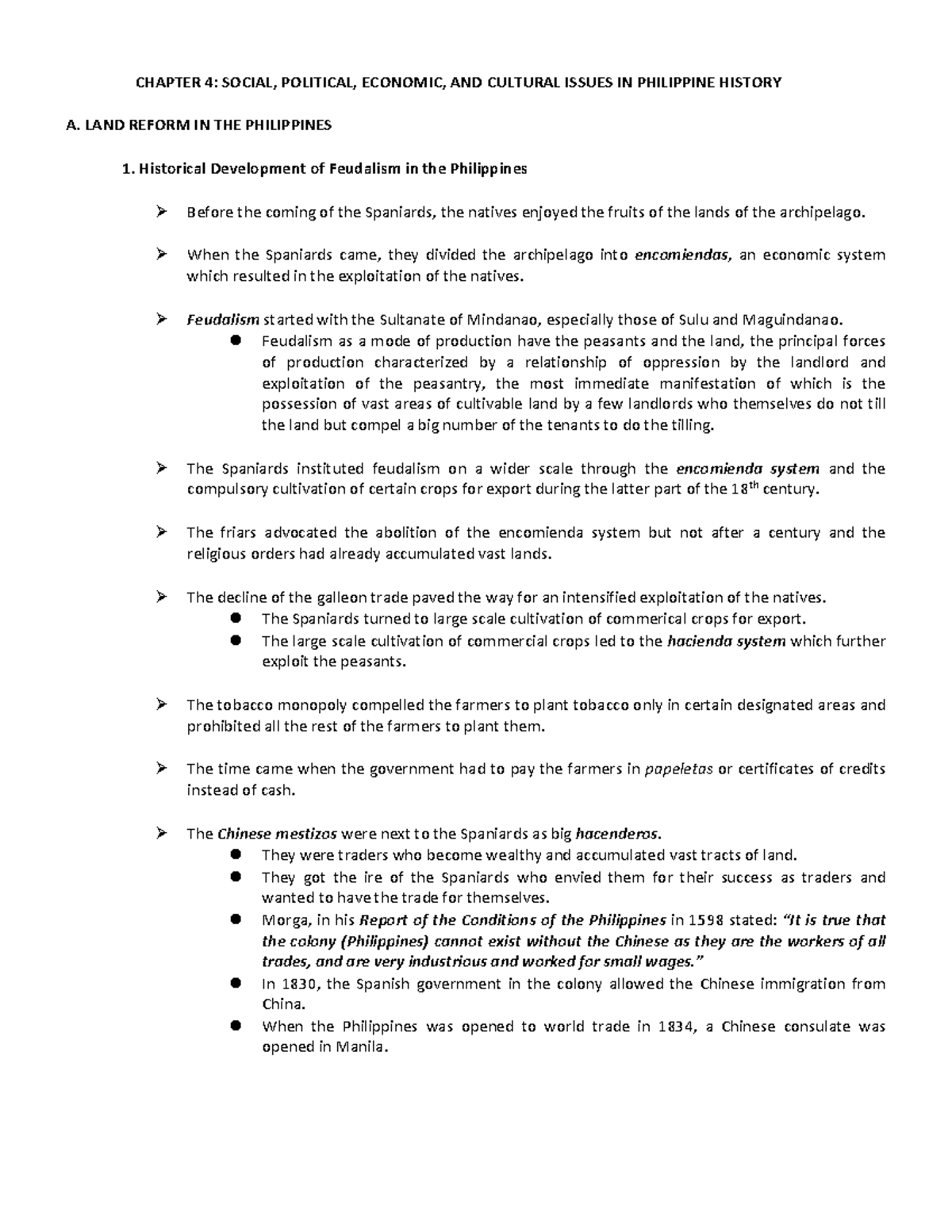 Readings in Philippine History Notes - Chapter-4 - CHAPTER 4: SOCIAL ...