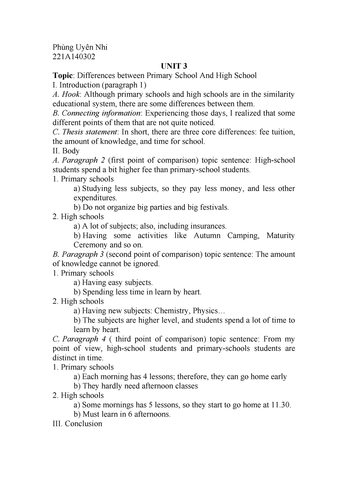 Writing 3 Hw Unit 3 - Phùng Uyên Nhi 221A UNIT 3 Topic: Differences ...