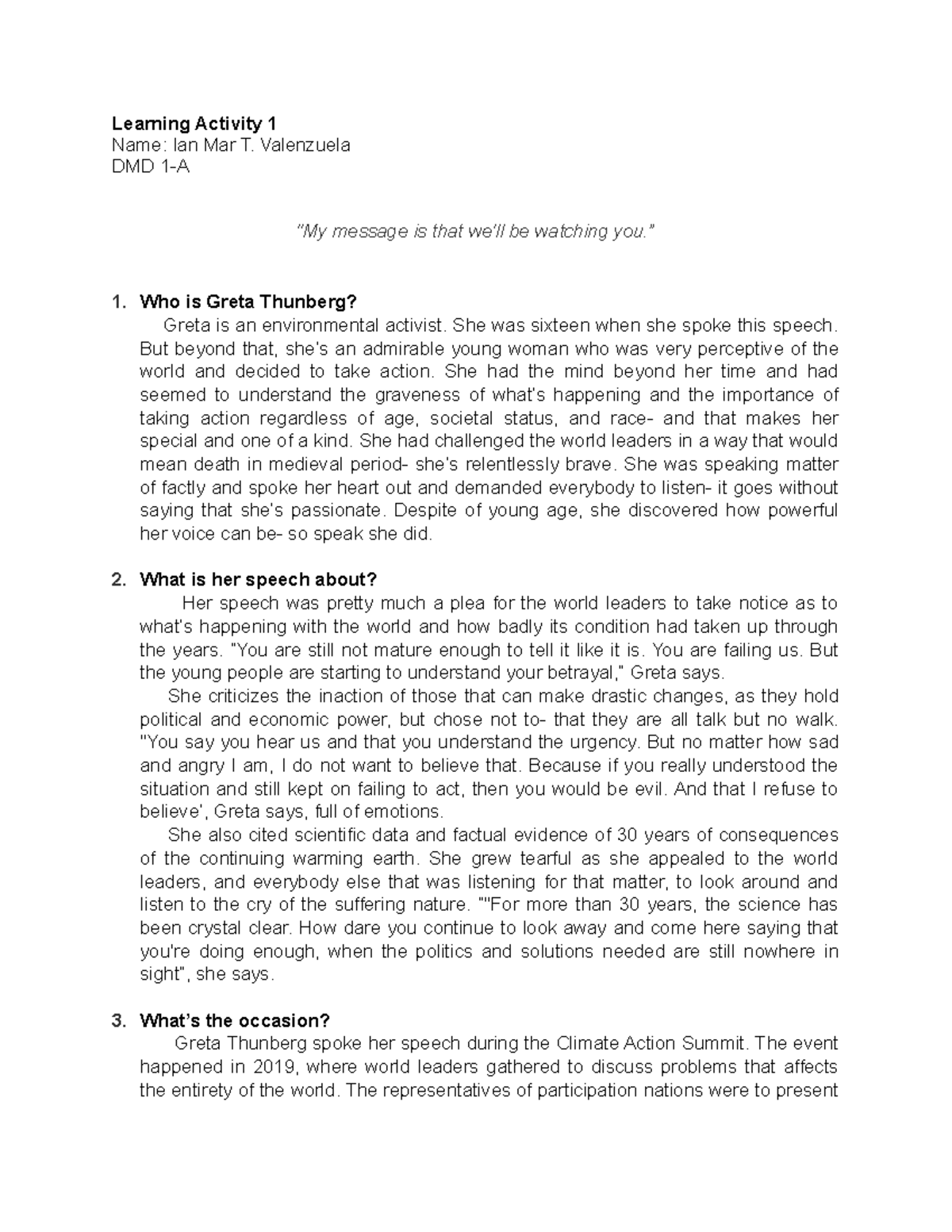 ENG 101 - Act 1 - Essay - Learning Activity 1 Name: Ian Mar T ...