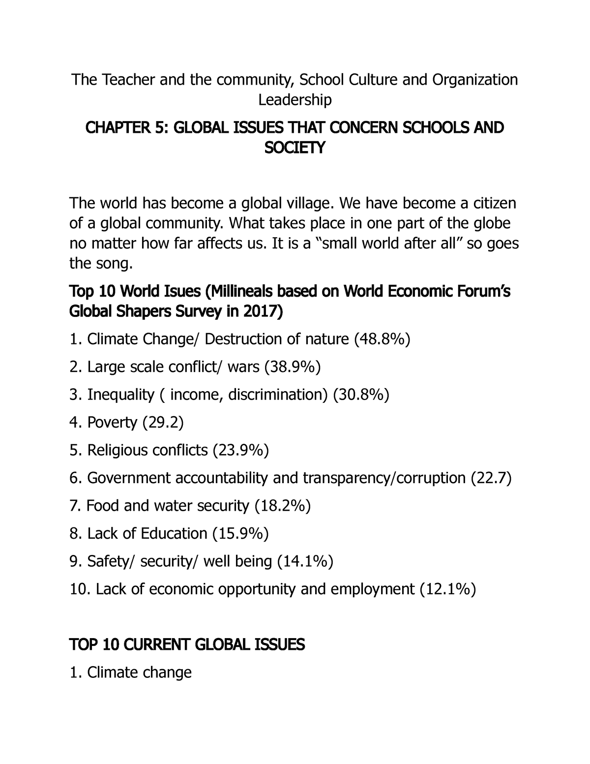 global issues that concern schools and society essay