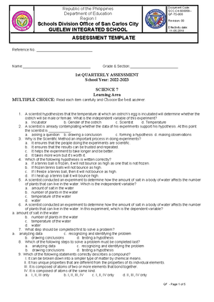 Q1 AP10 Exam TQ - Sample examination - Republic of the Philippines ...