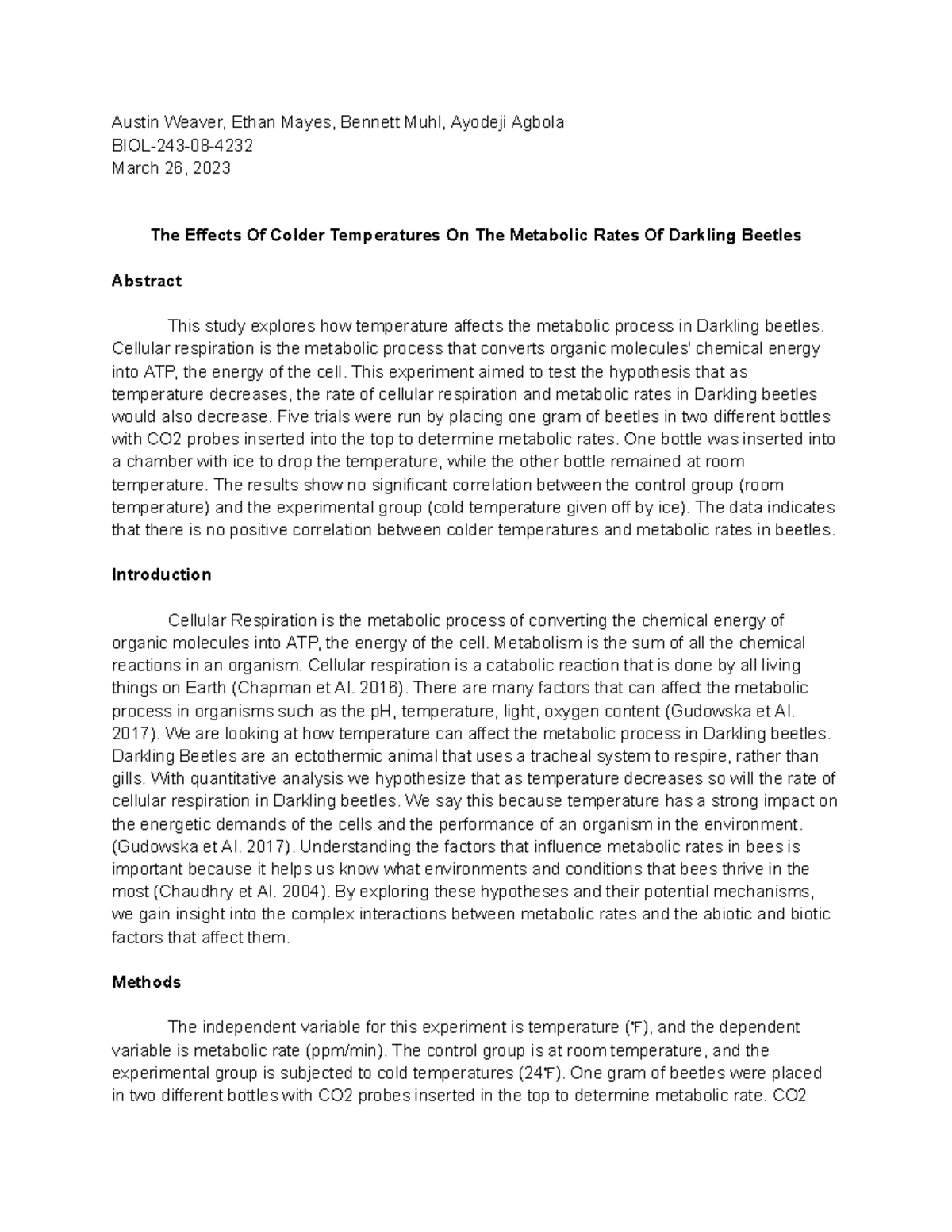 Respiration Lab Report Austin Weaver, Ethan Mayes, Muhl