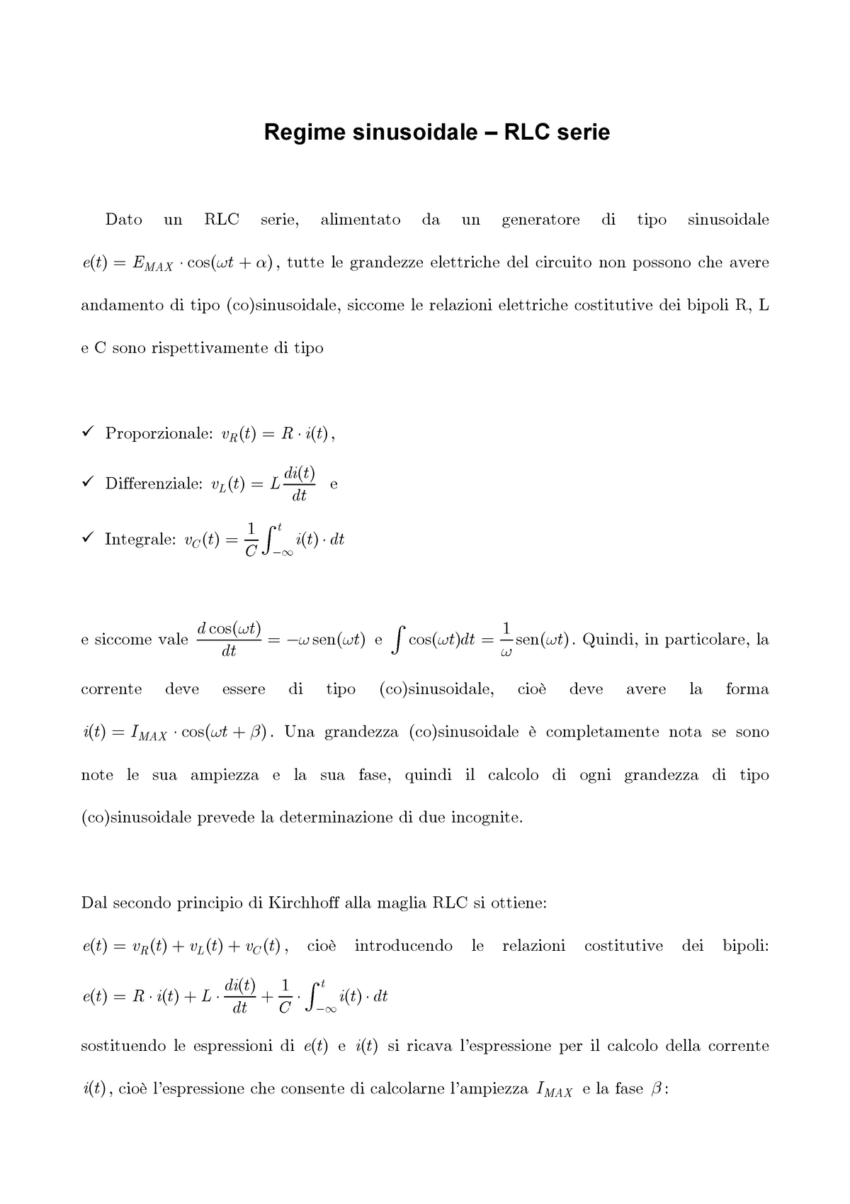 Regime Sinusoidale RLC - Quindi, In Particolare, La (co)sinusoidale ...