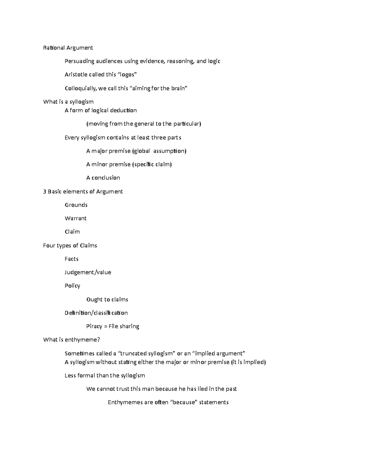 Rational Argument - Notes - Rational Argument Persuading Audiences 