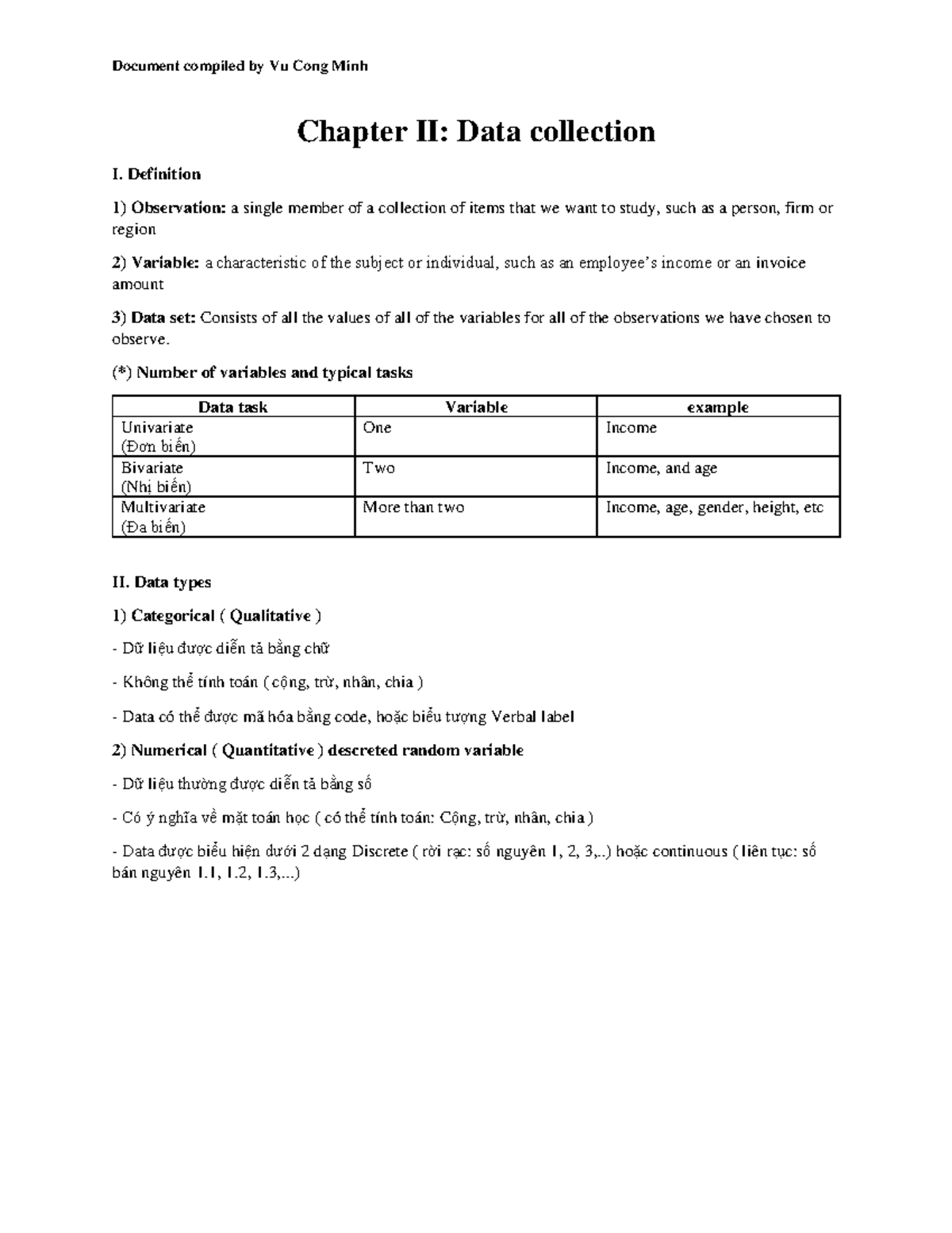 Statistic Midterm - good và có đáp ấn - Chapter II: Data collection I ...