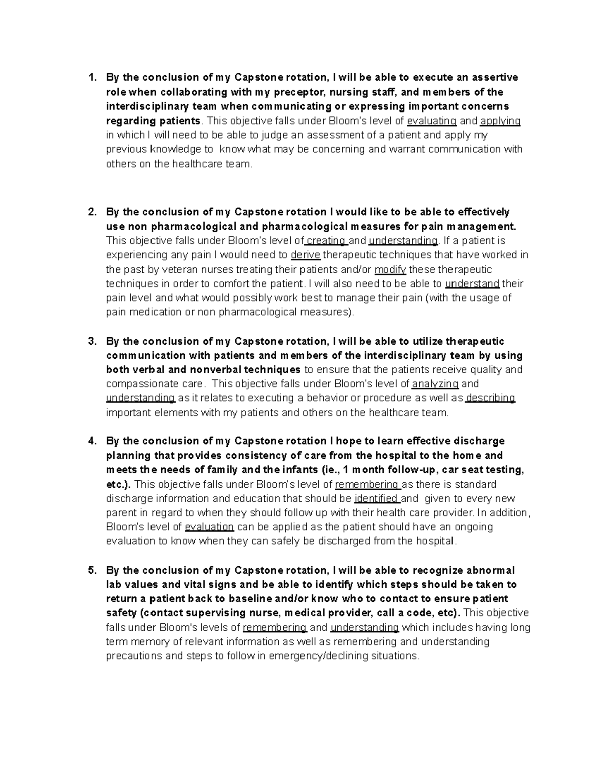 Capstone 10 Objectives - By the conclusion of my Capstone rotation, I ...
