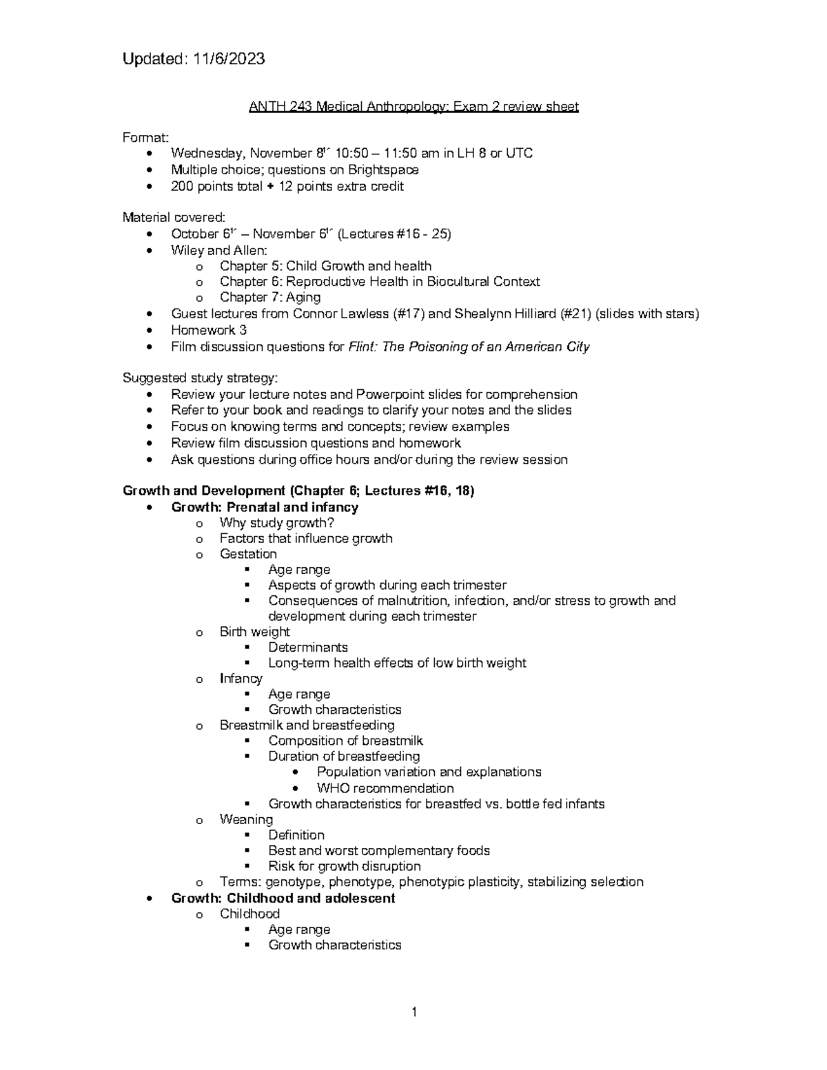 243 Med Anth Exam 2 review updated - Updated: 11 /6/ 2023 1 ANTH 243 ...