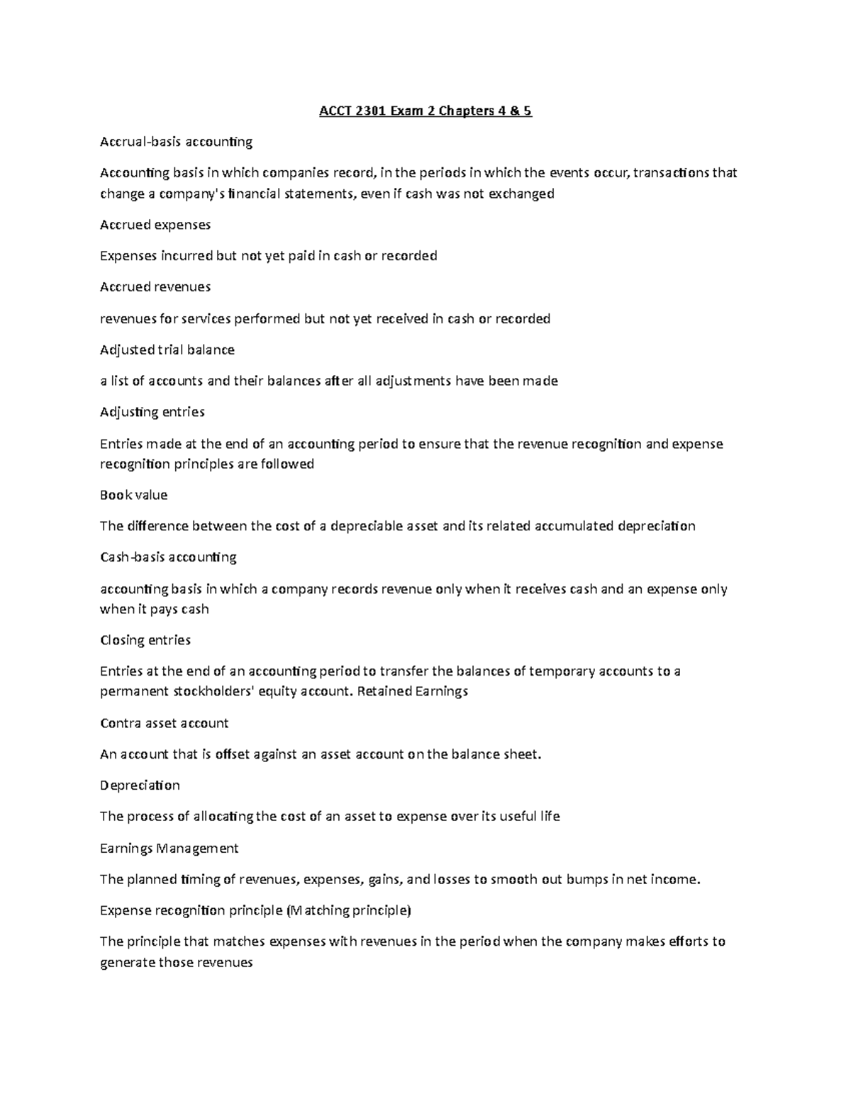 ACCT 2301 Exam 2 Chapters 4-5 - ACCT 2301 Exam 2 Chapters 4 & 5 Accrual ...