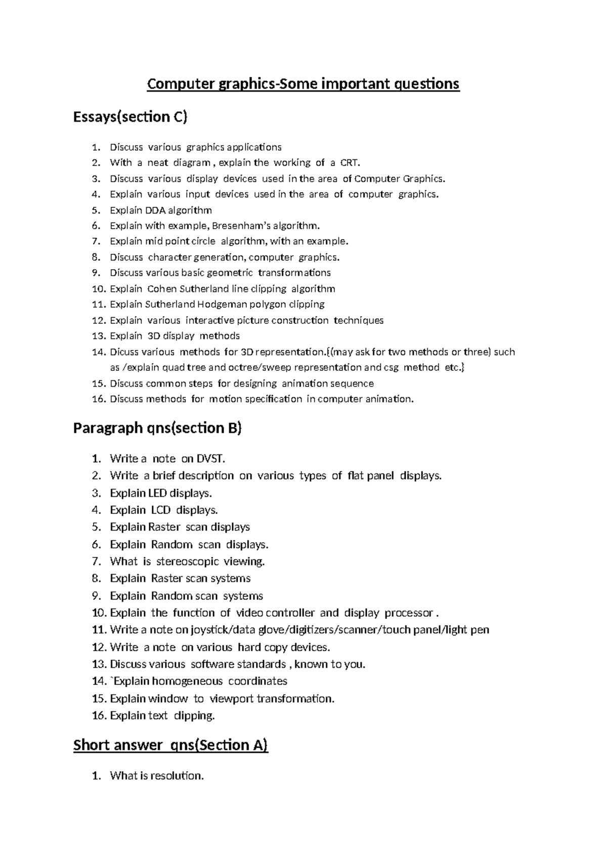 Graphicsqns - Graphics notes - Computer graphics-Some important ...