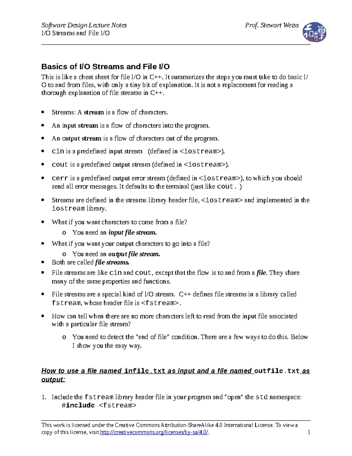 CPlus Course Notes - File I/O