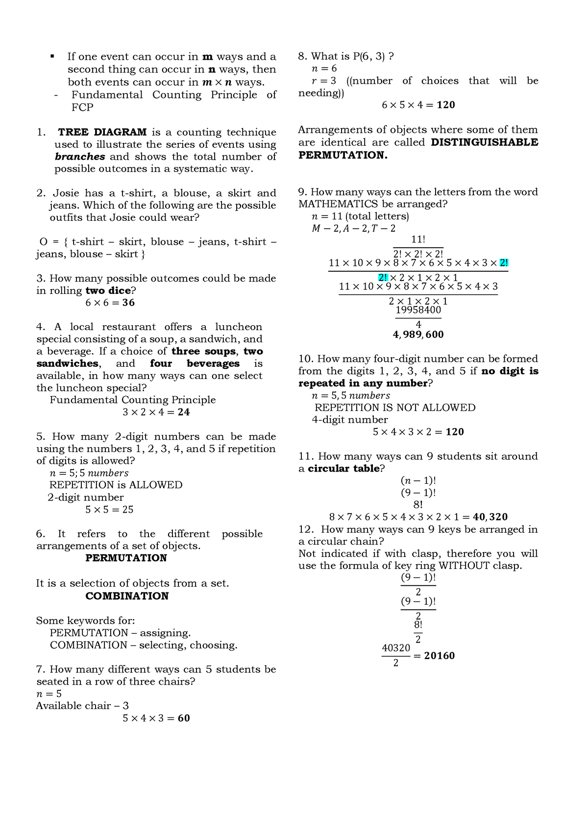 Reviewer - If one event can occur in m ways and a second thing can ...