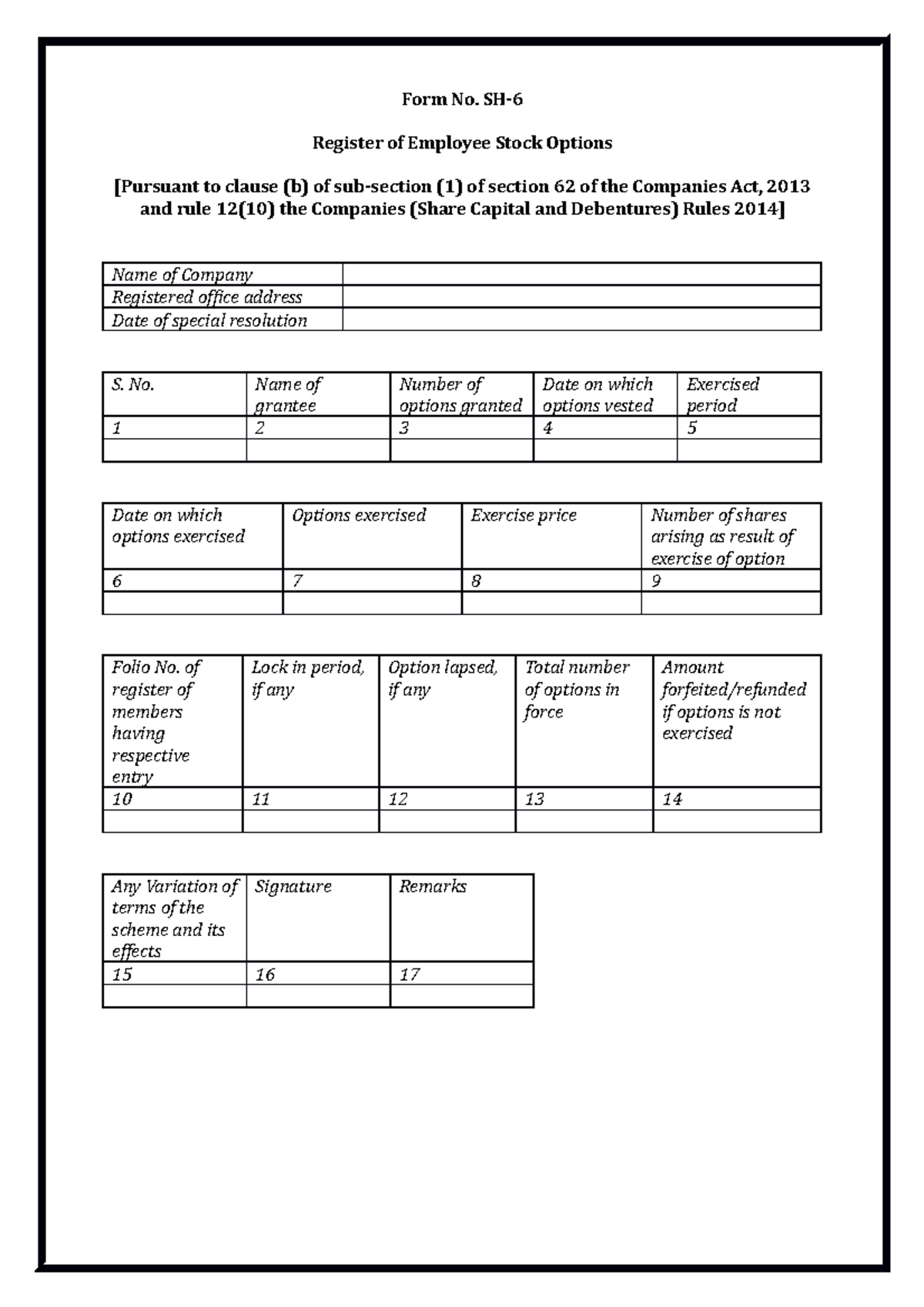 SH-6 Register of Employee Stock Options - Form No. SH- Register of ...
