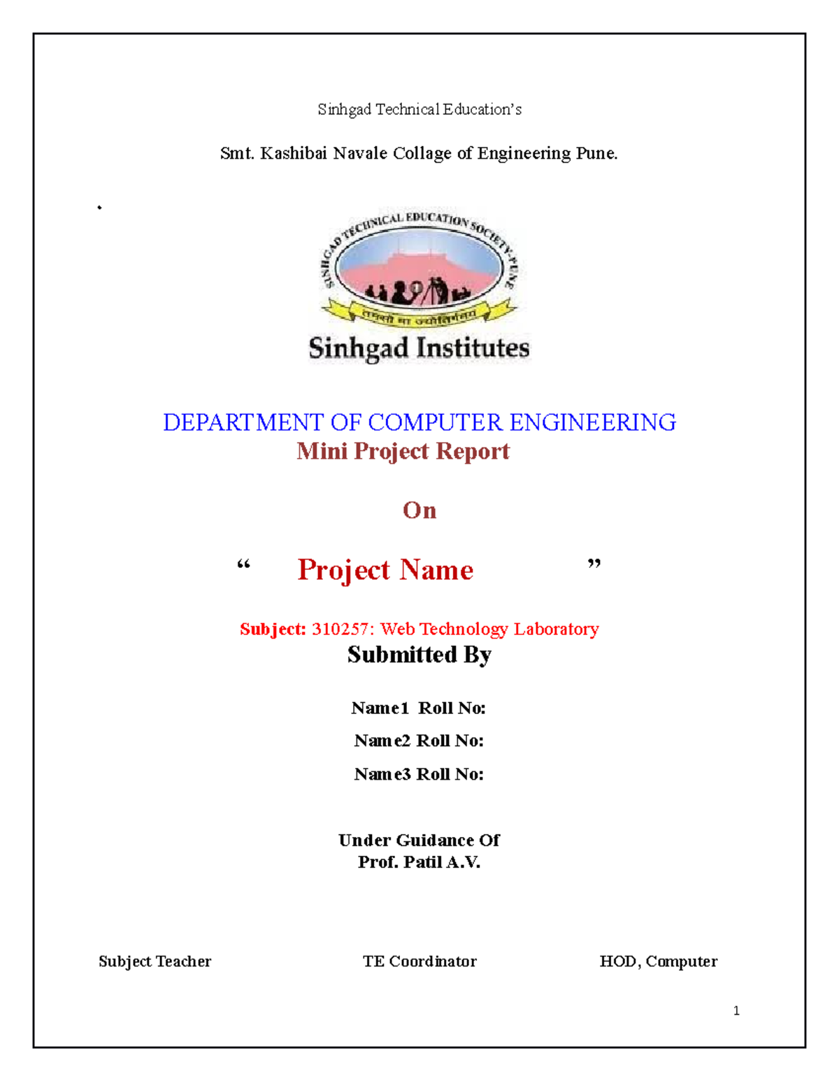 WT Mini Project Report Draft 2021-22 - Sinhgad Technical Education’s ...