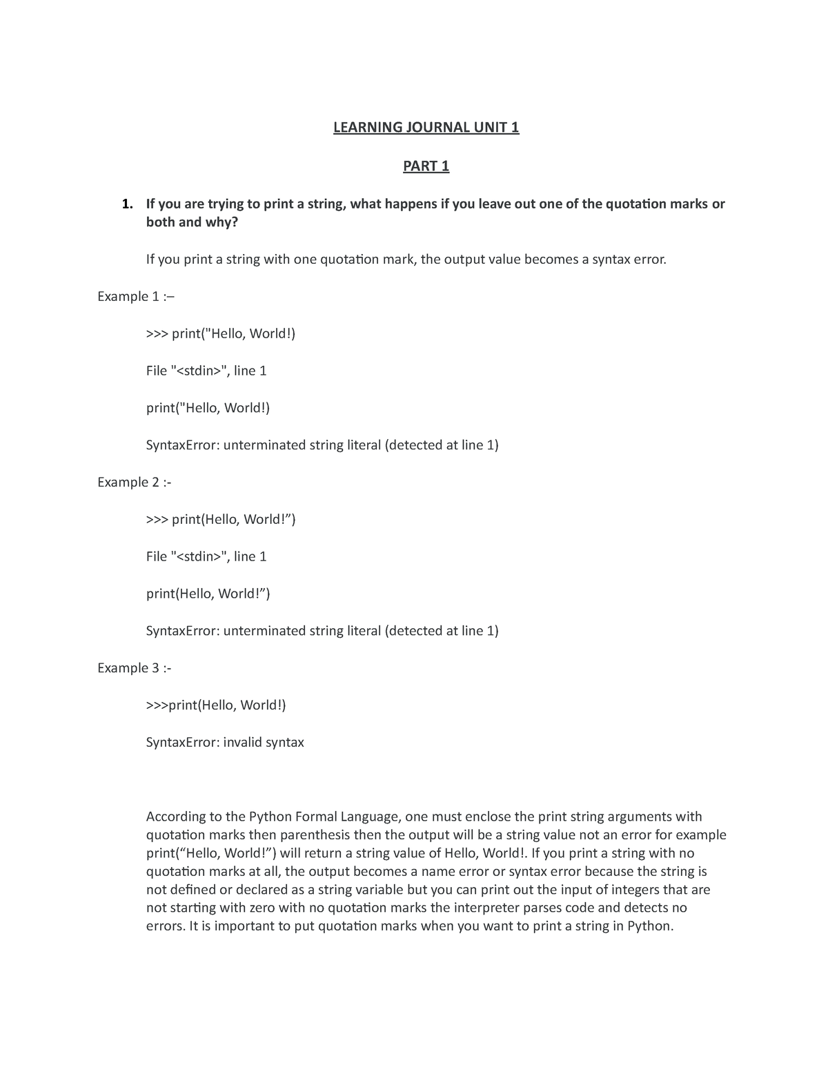 Learning Journal UNIT 1 - LEARNING JOURNAL UNIT 1 PART 1 If You Are ...