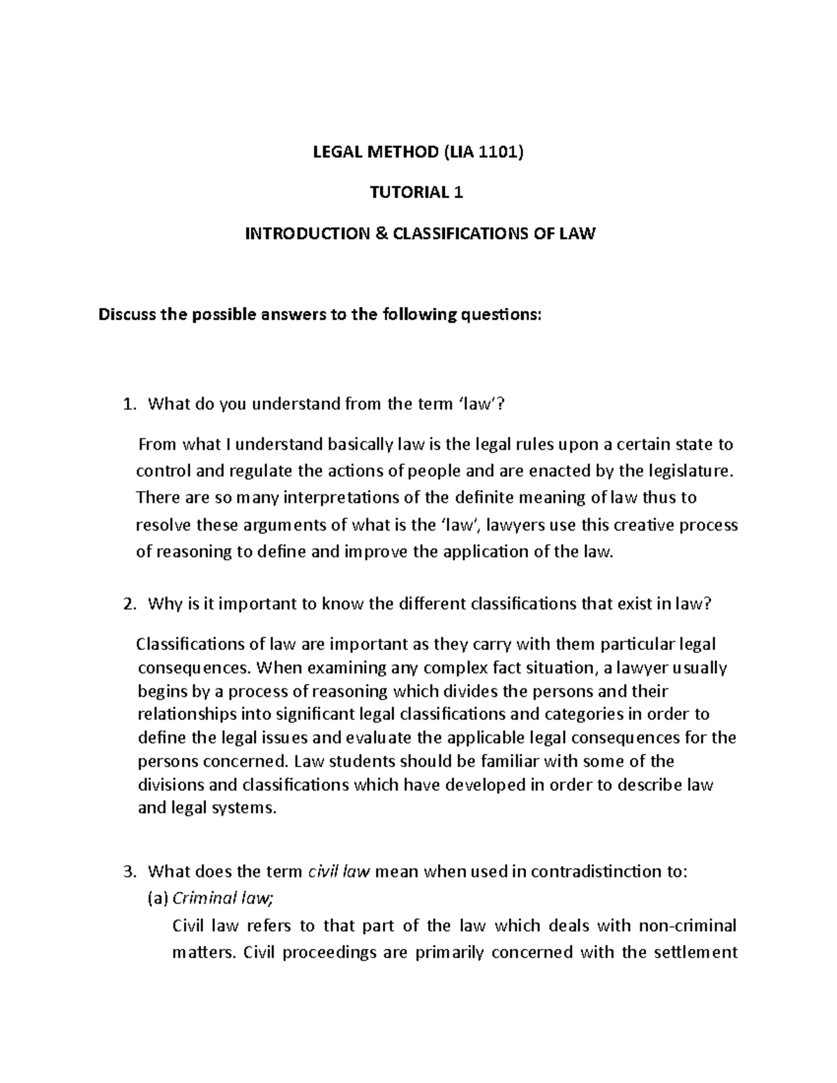 Tutorial 1 Introduction And Classification Legal Method Legal Method Lia 1101 Tutorial 1 Tutorial 1 Introduction And Classification Legal Method Legal Method Lia 1101 Tutorial 1