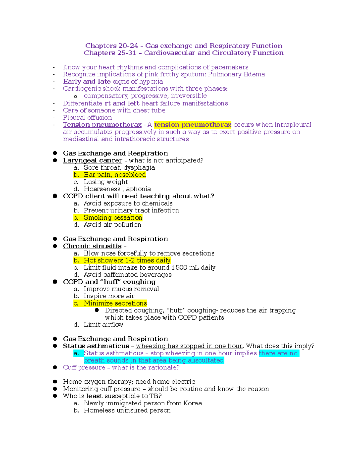 Med Surg Exam 2 Important Concepts And Questions - Chapters 20-24 – Gas ...