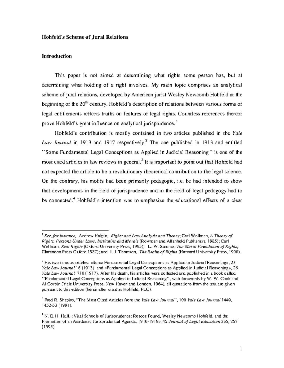 Hohfeld's scheme of Jural Relations - Hohfeld's Scheme of Jural ...