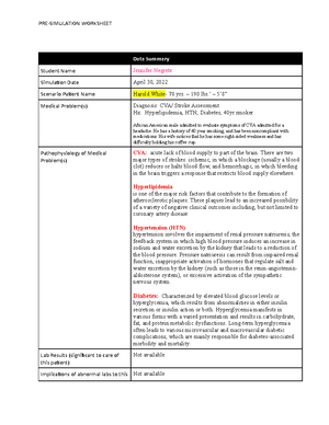 Sarah Klos Pre SIMulation paperwork - Data Summary Student Name ...