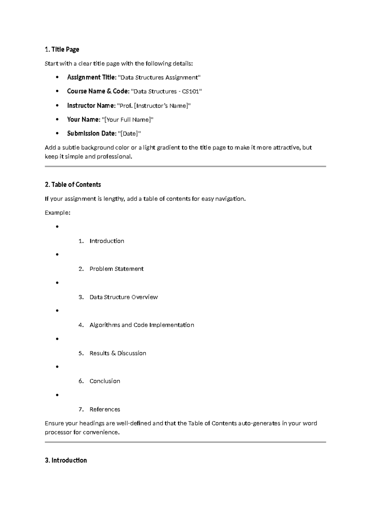 DT Assignment 1 - 1. Title Page Start with a clear title page with the ...