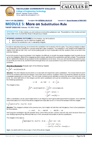 Module 1 Of Calculus 2 - Lecture Notes 1 - This Is For Cal 2: Integral ...