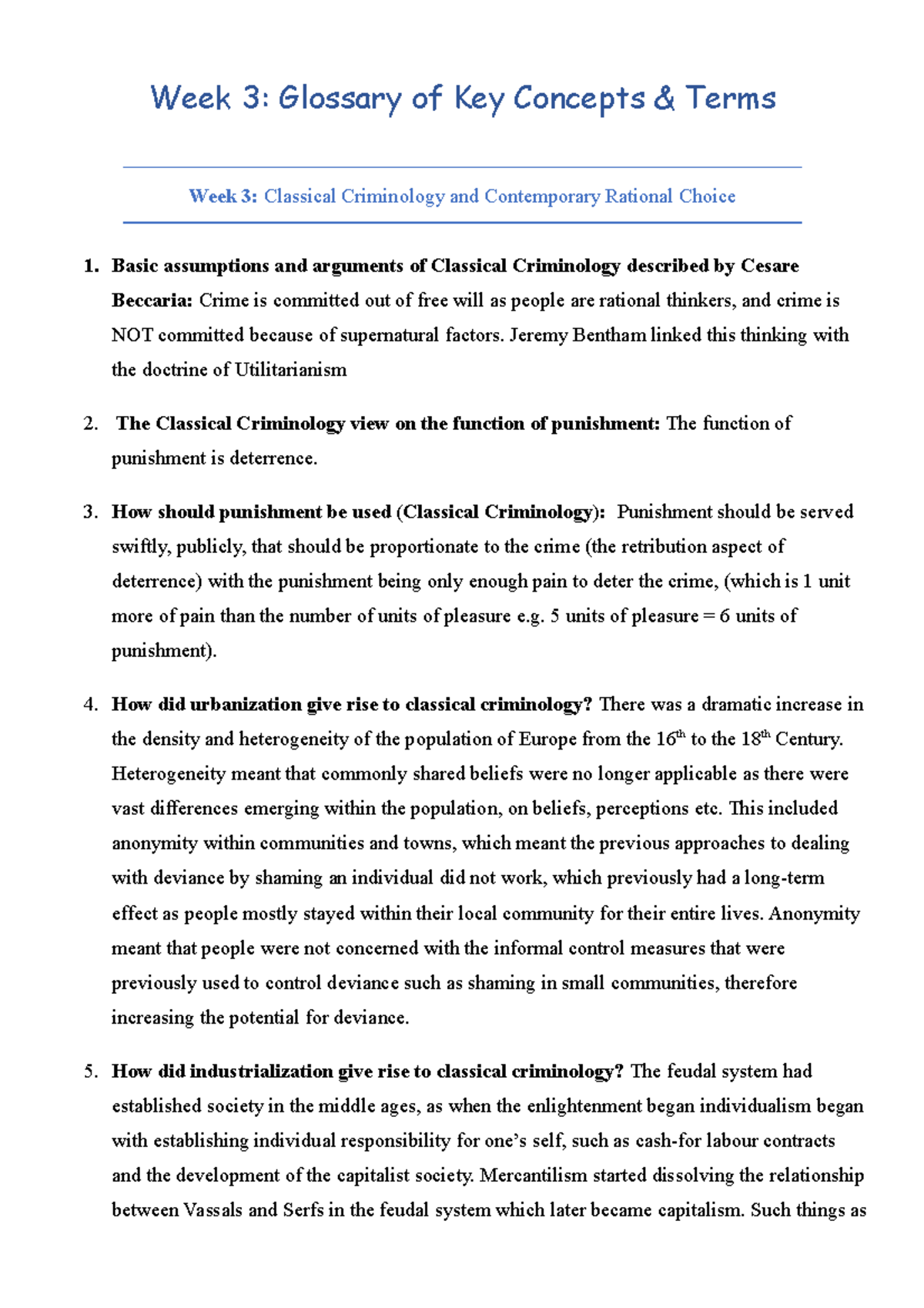 Week 3 (Classical Criminology and Contemporary RCT) Glossary of ...