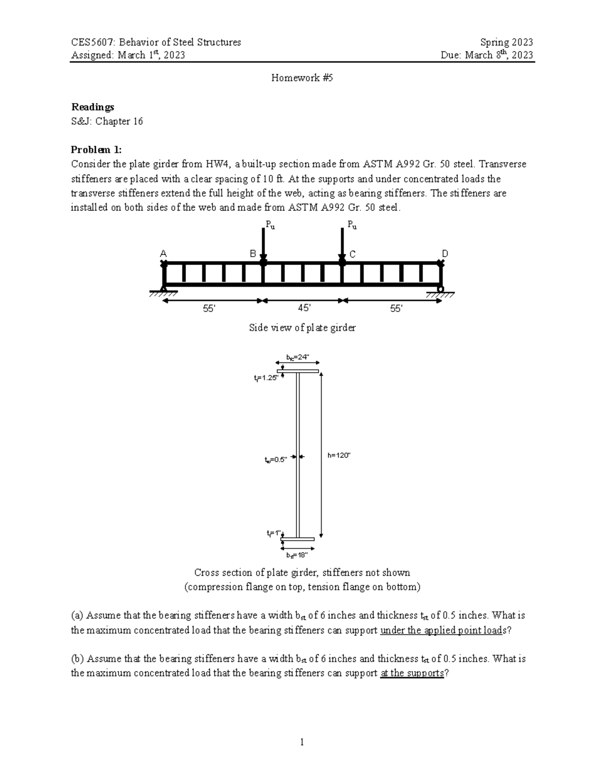 HW5 - ASSIGNMENT - CES5607: Behavior of Steel Structures Spring 2023 ...