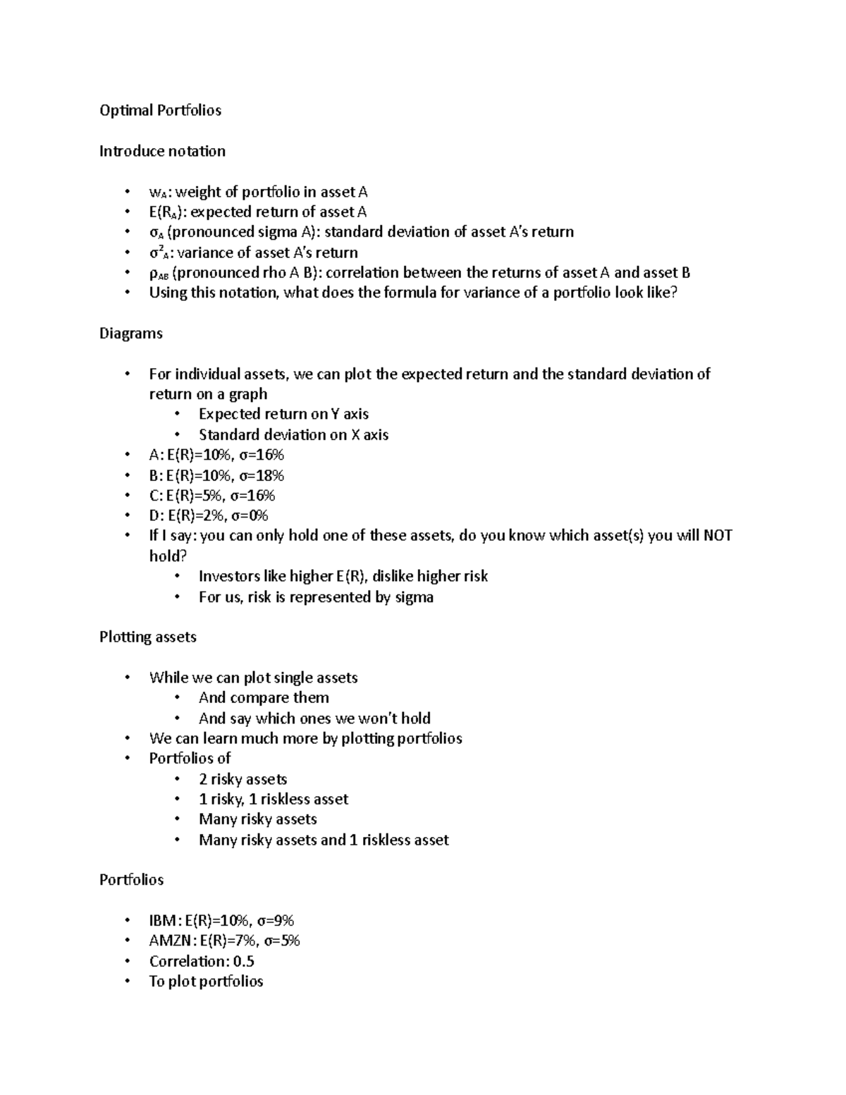 Optimal Portfolios - Lecture notes 39 - Optimal Portfolios Introduce ...