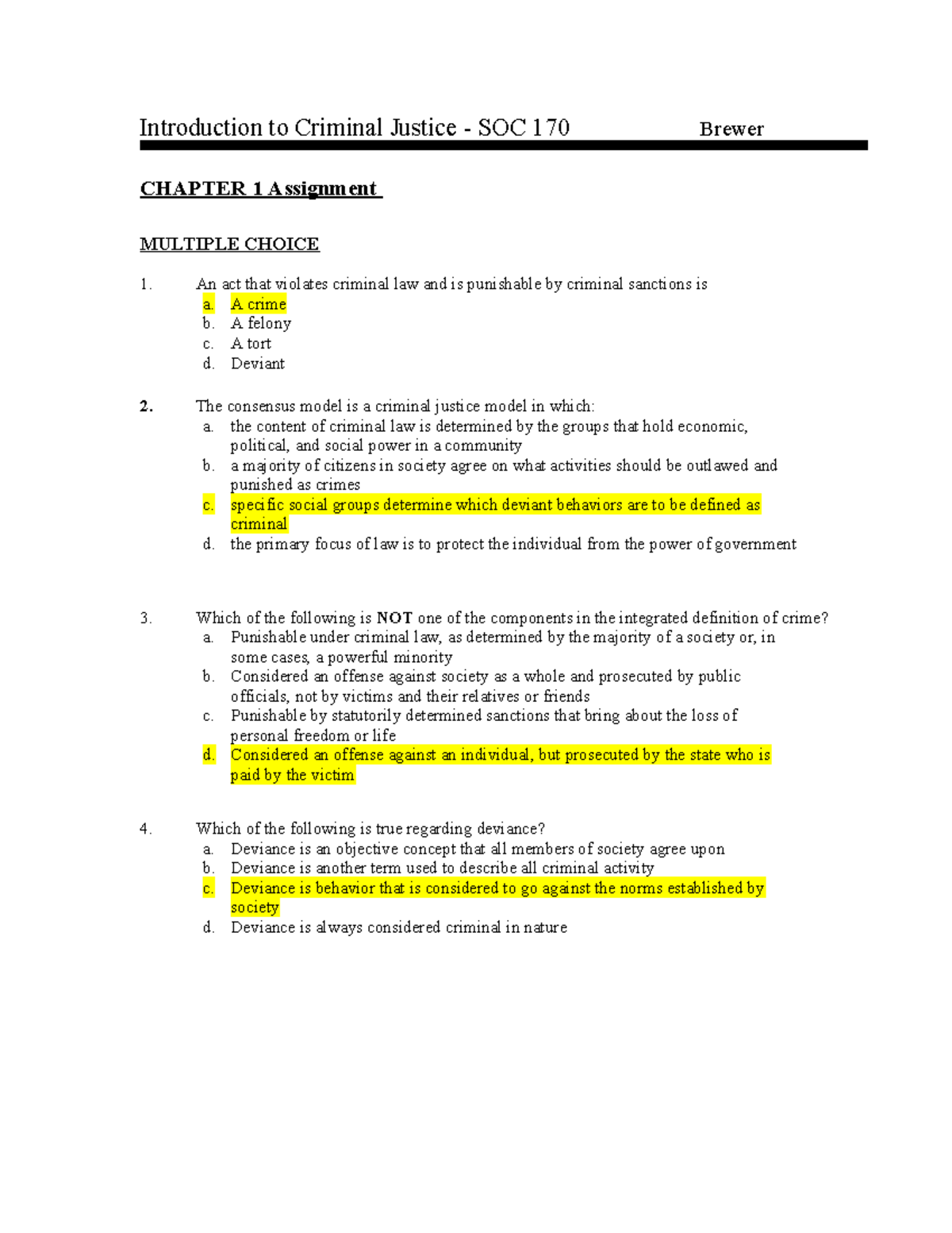 Chapter 1 - got full credit - Introduction to Criminal Justice - SOC ...