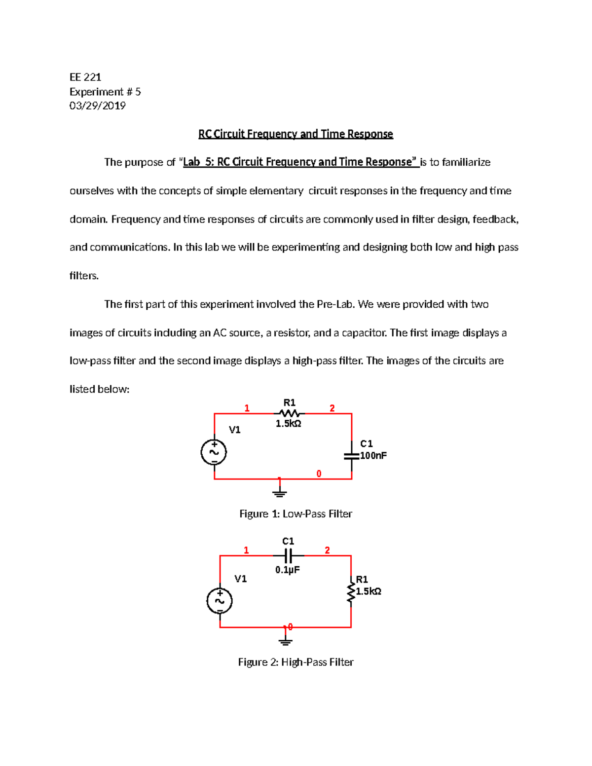 Lab 5 RC Lab 5 RC circuit frequency and time response EE