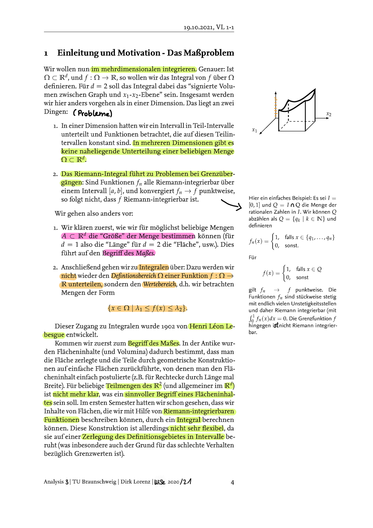 Vorlesungen 1 Und 2 - Analysis 3 - Vorlesungsmitschrift ...