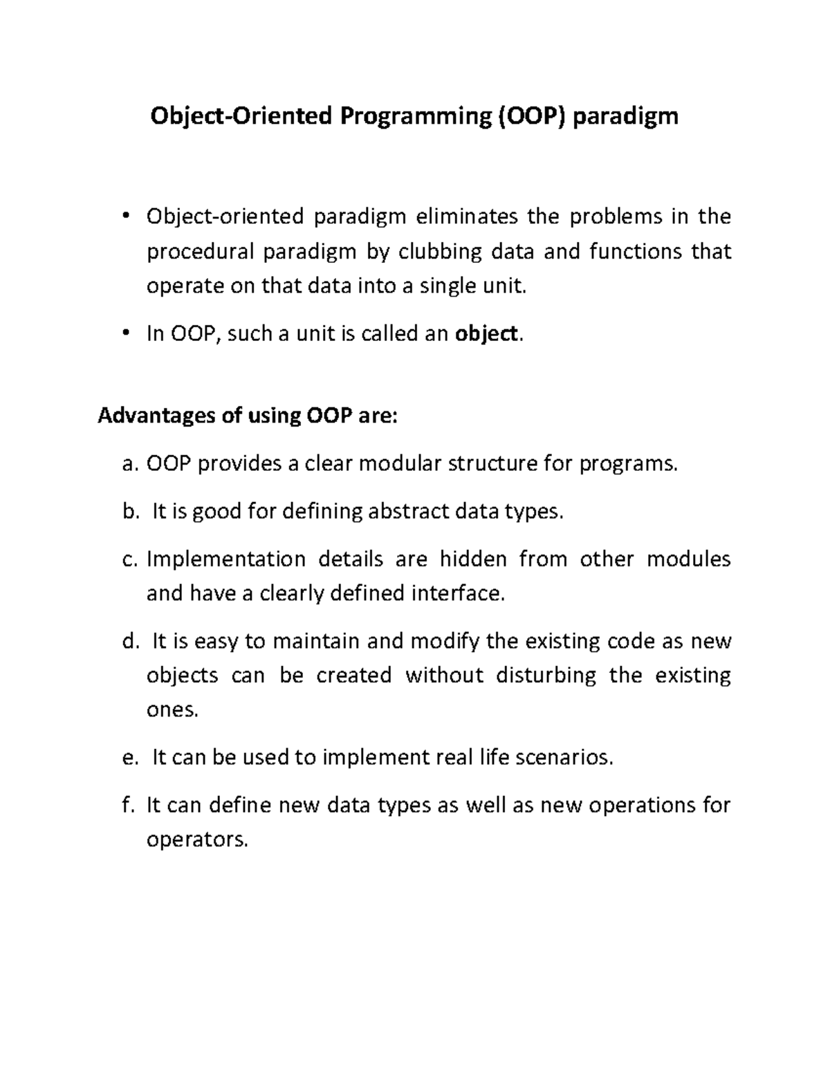 Computer science Object-Oriented Programming - Object-Oriented ...