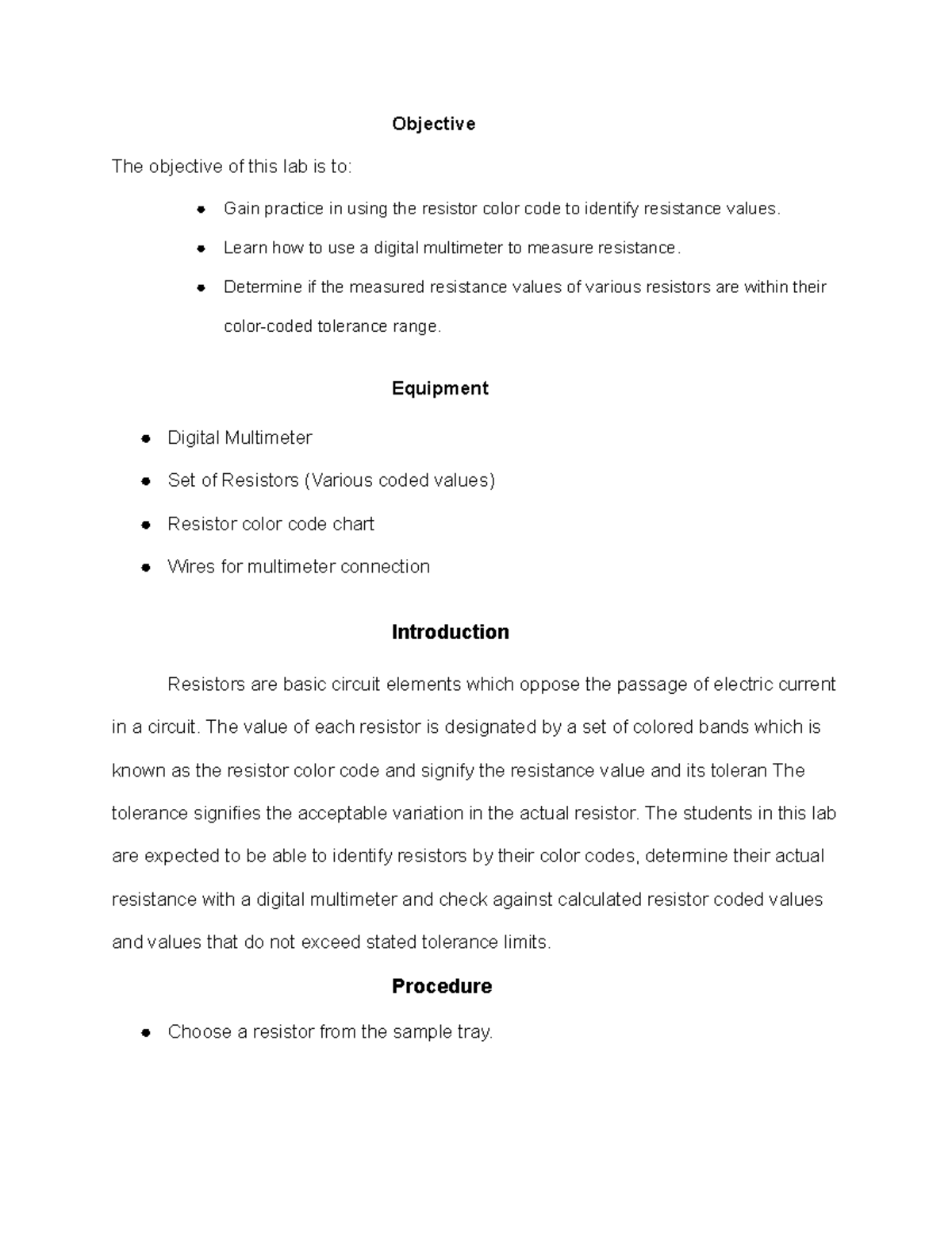Color code lab n/a Objective The objective of this lab is to Gain