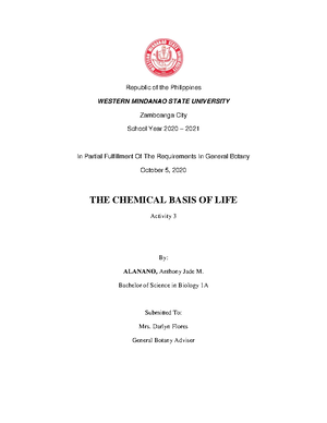 Organic Molecules BSBio 1A - DATA AND ANSWER SHEET Name: ALANANO ...
