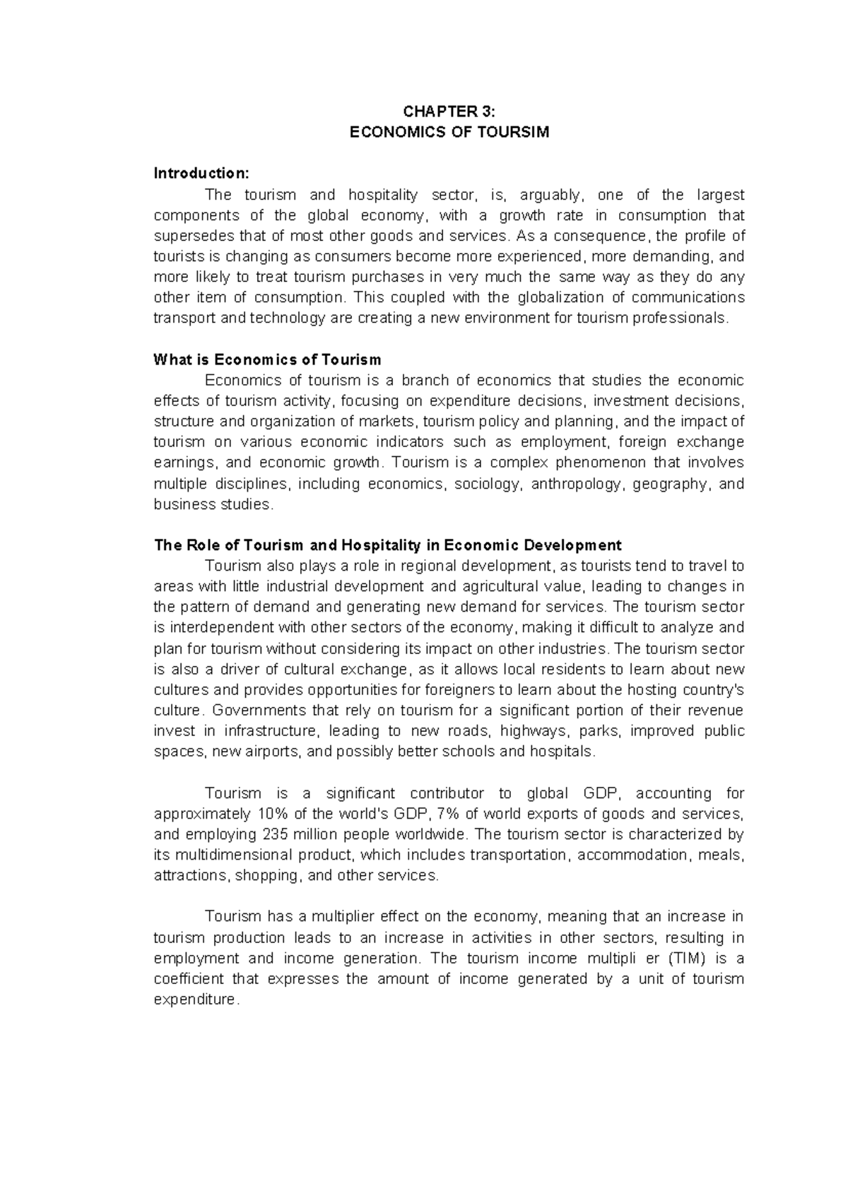 Economics of Tourism - CHAPTER 3: ECONOMICS OF TOURSIM Introduction ...