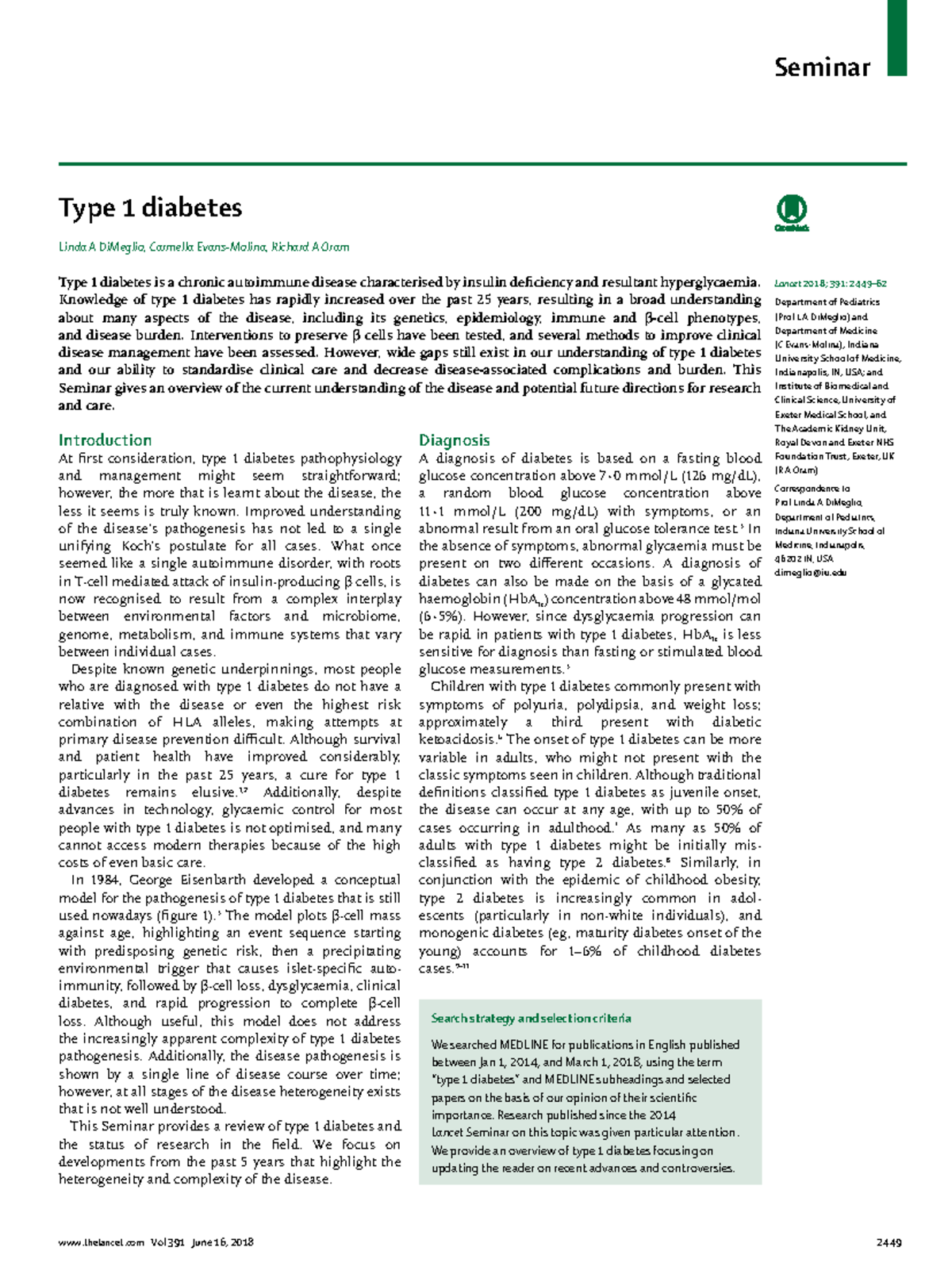 1-s2 Reading for Interdisciplinary assignment - Type 1 diabetes Linda A ...