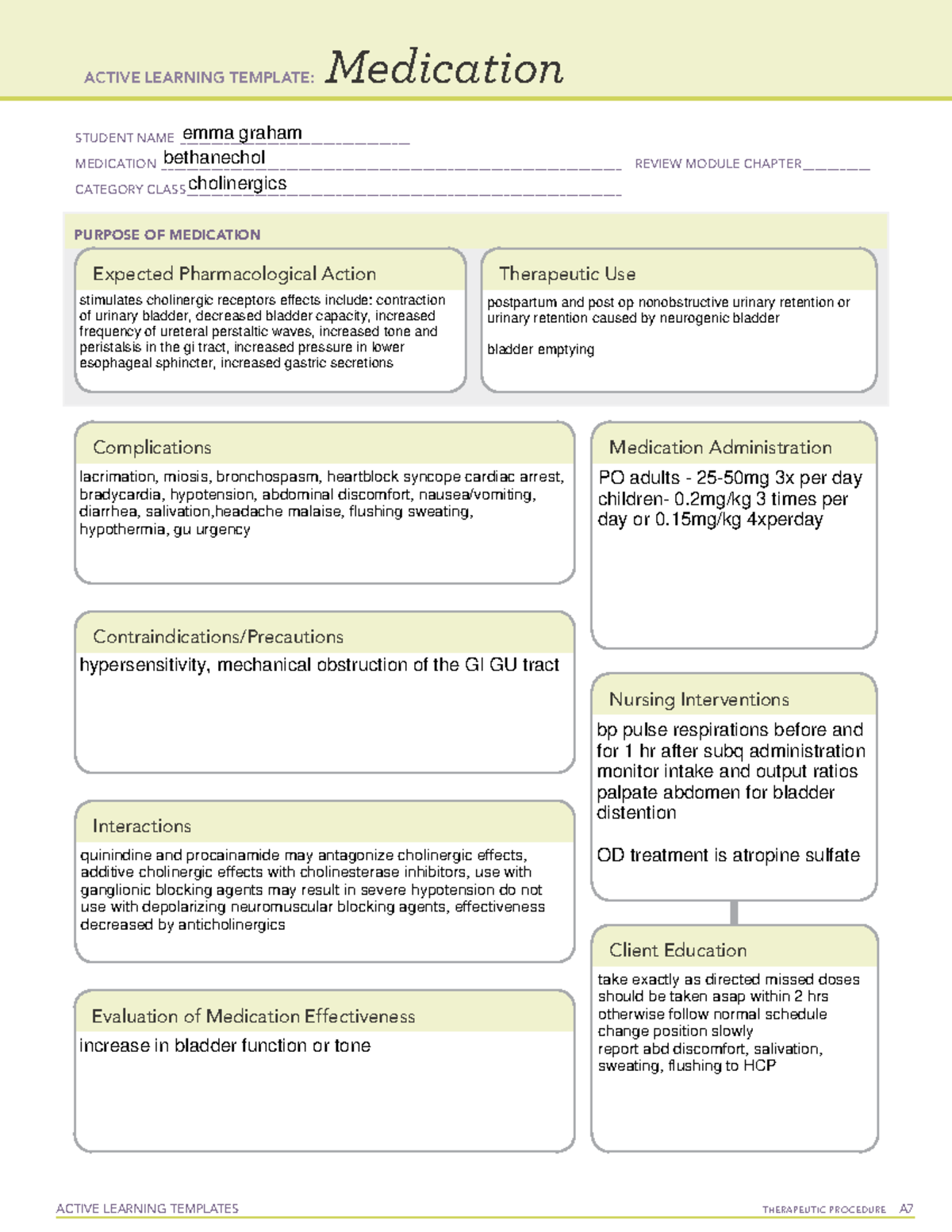 Bethanechol drug card med cards ACTIVE LEARNING TEMPLATES
