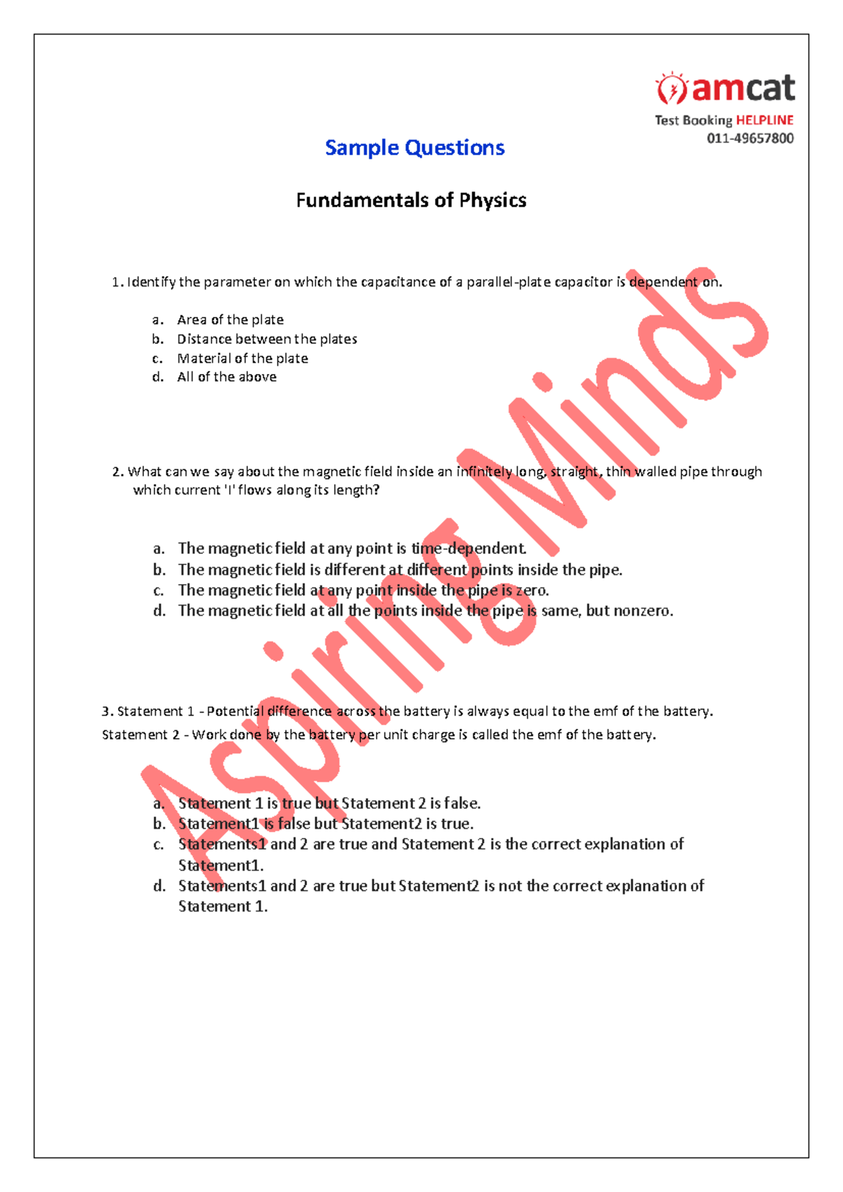 SP Physics - Used for interview prep - Sample Questions Fundamentals of ...