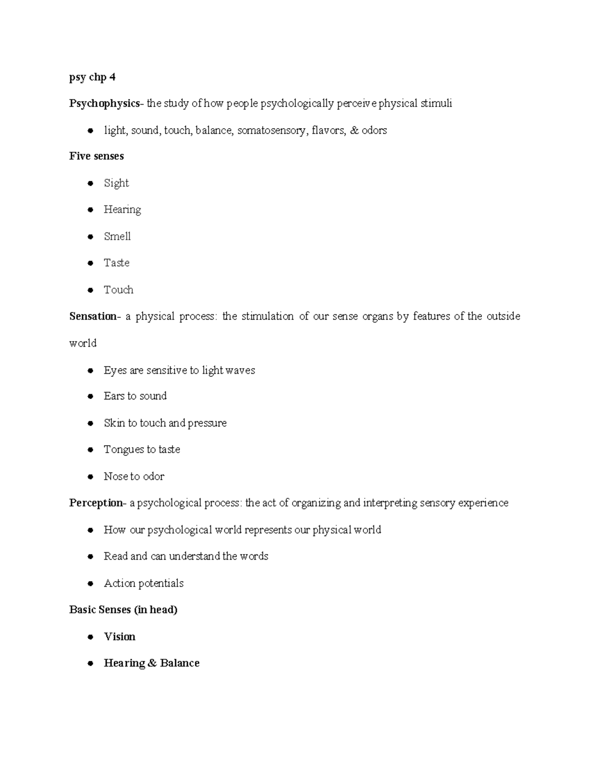 General Psychology Notes Chapter 4 - Psy Chp 4 Psychophysics- The Study ...