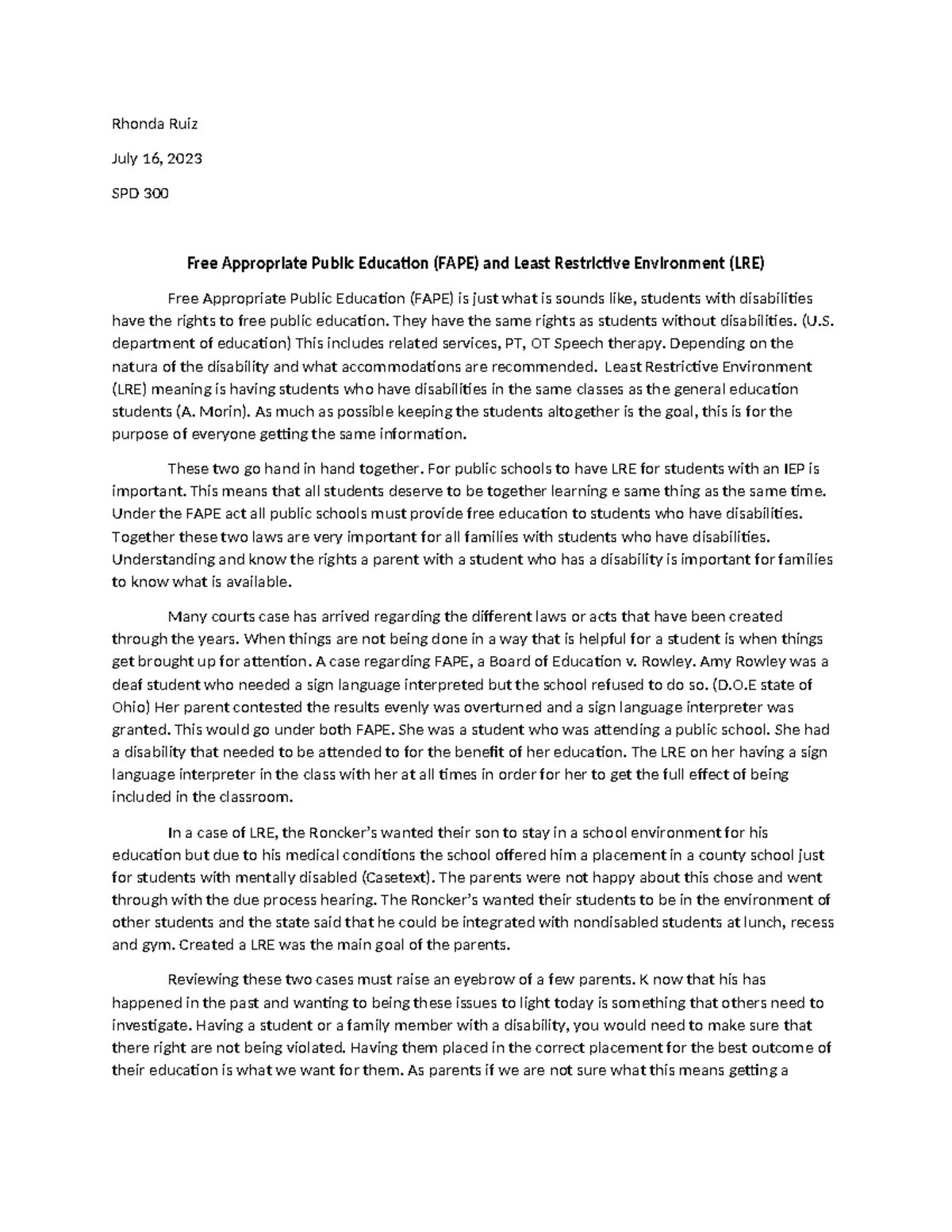 DONE - Free Appropriate Public Education (FAPE) and Least Restrictive ...