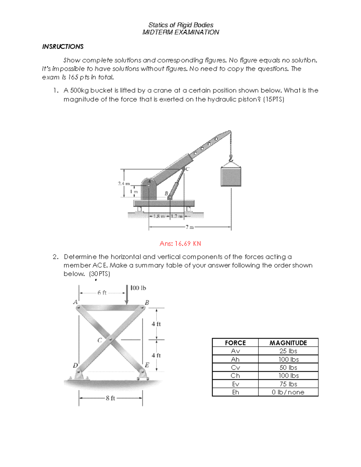 Statics OF Rigid Bodies Statics of Rigid Bodies MIDTERM EXAMINATION